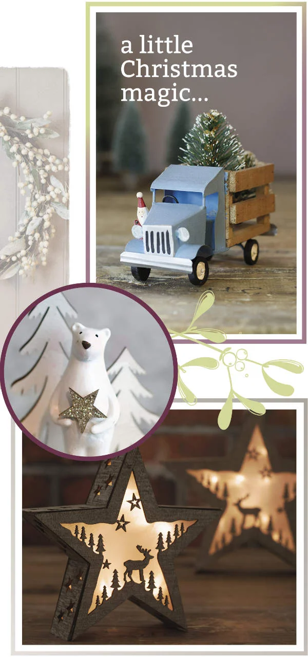 Toy truck, polar bear and lighted stars