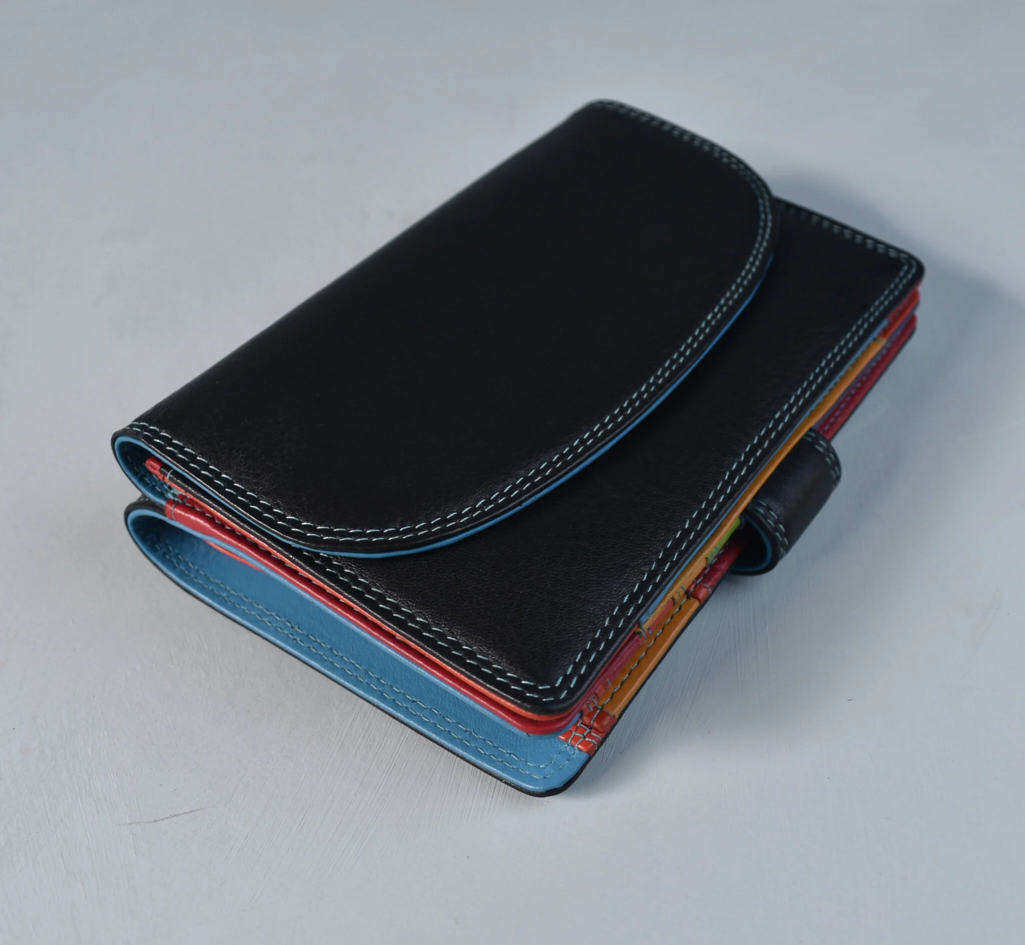 'Carribean' Black/tropical leather purse in black tropical - medium