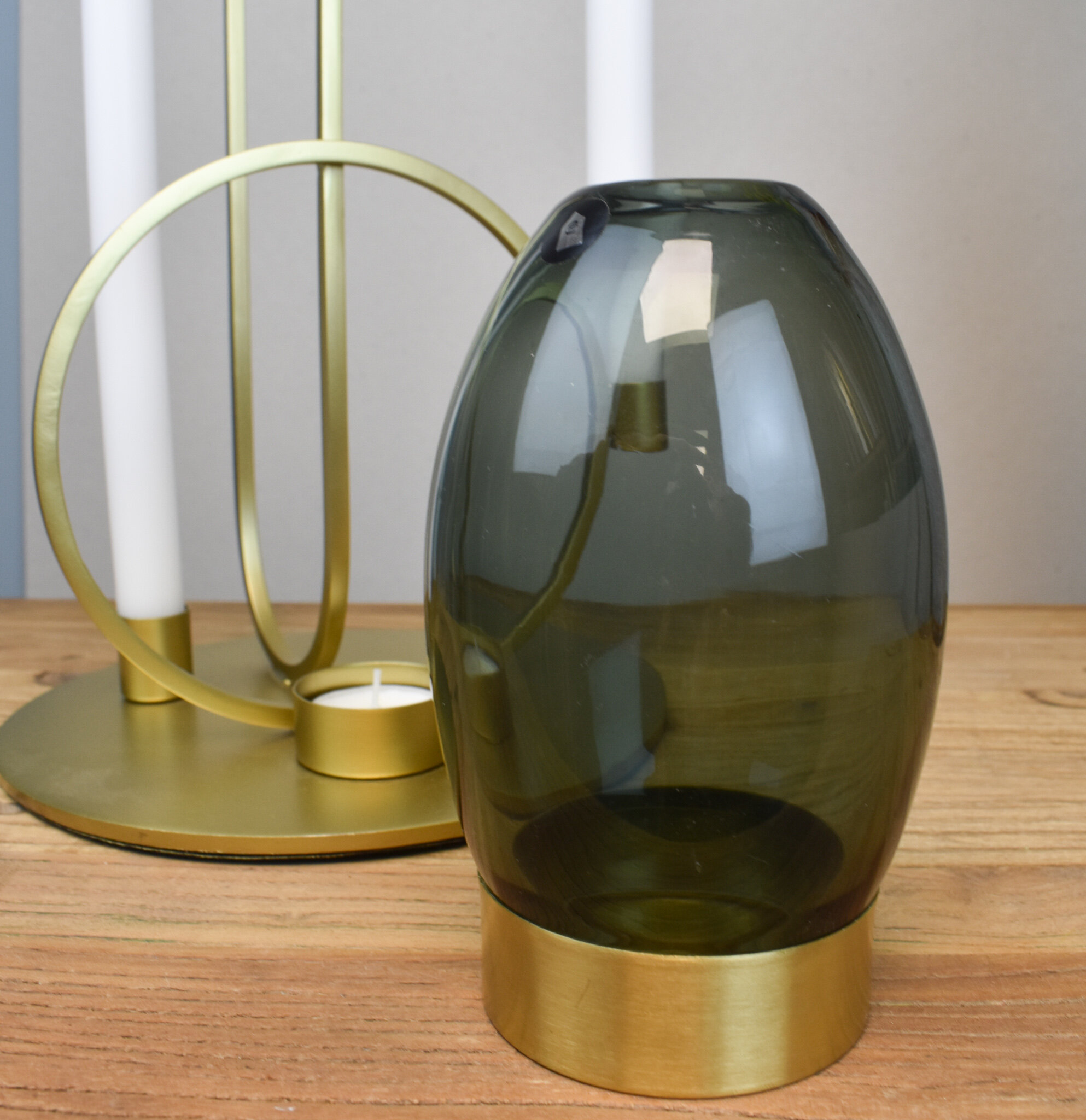 'Mushroom' glass &amp; brass tealight holder, by House Doctor