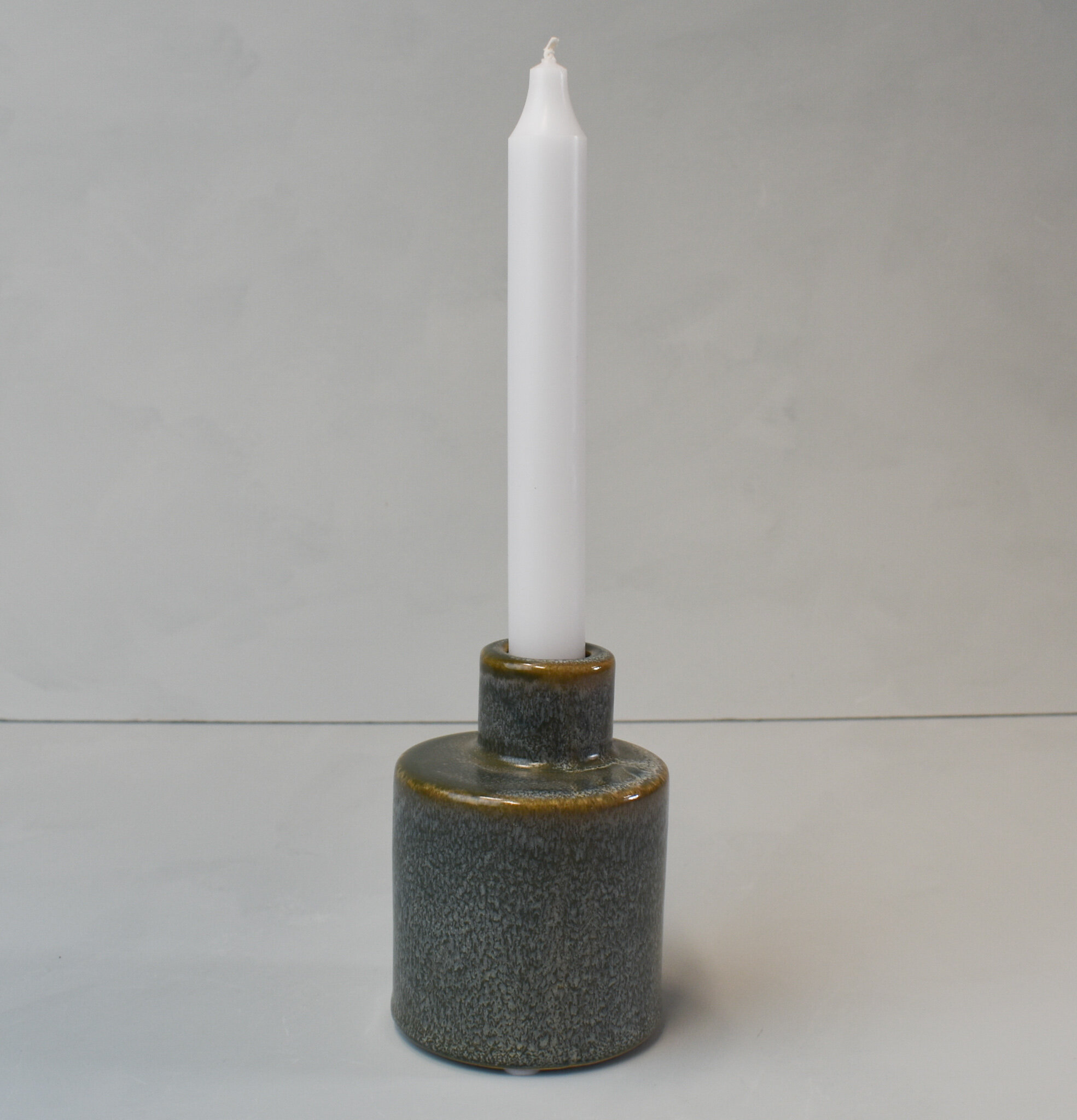 Offset retro ceramic candleholder, grey-green, by Bloomingville