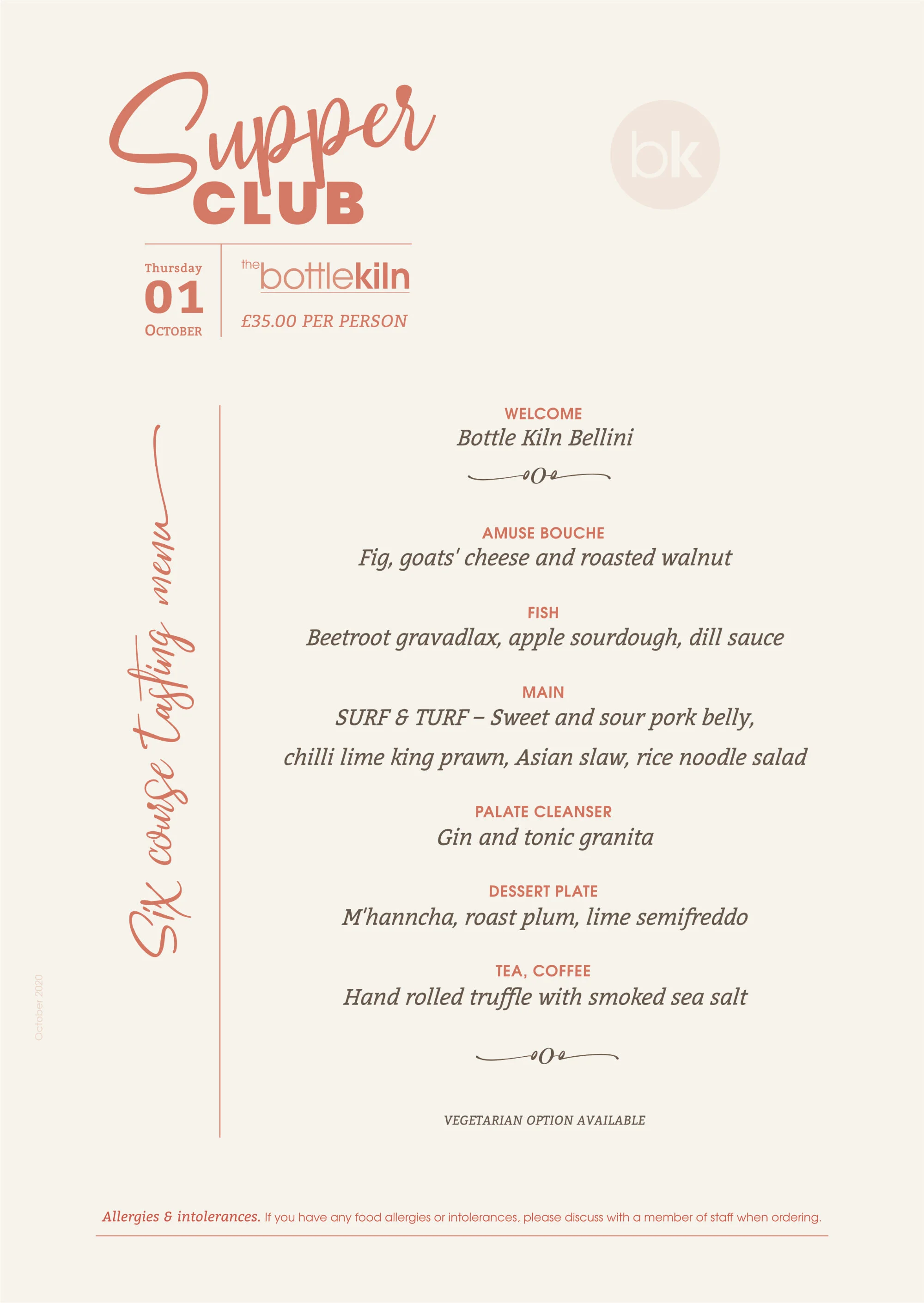Supper Club six course tasting menu! — The Bottle Kiln