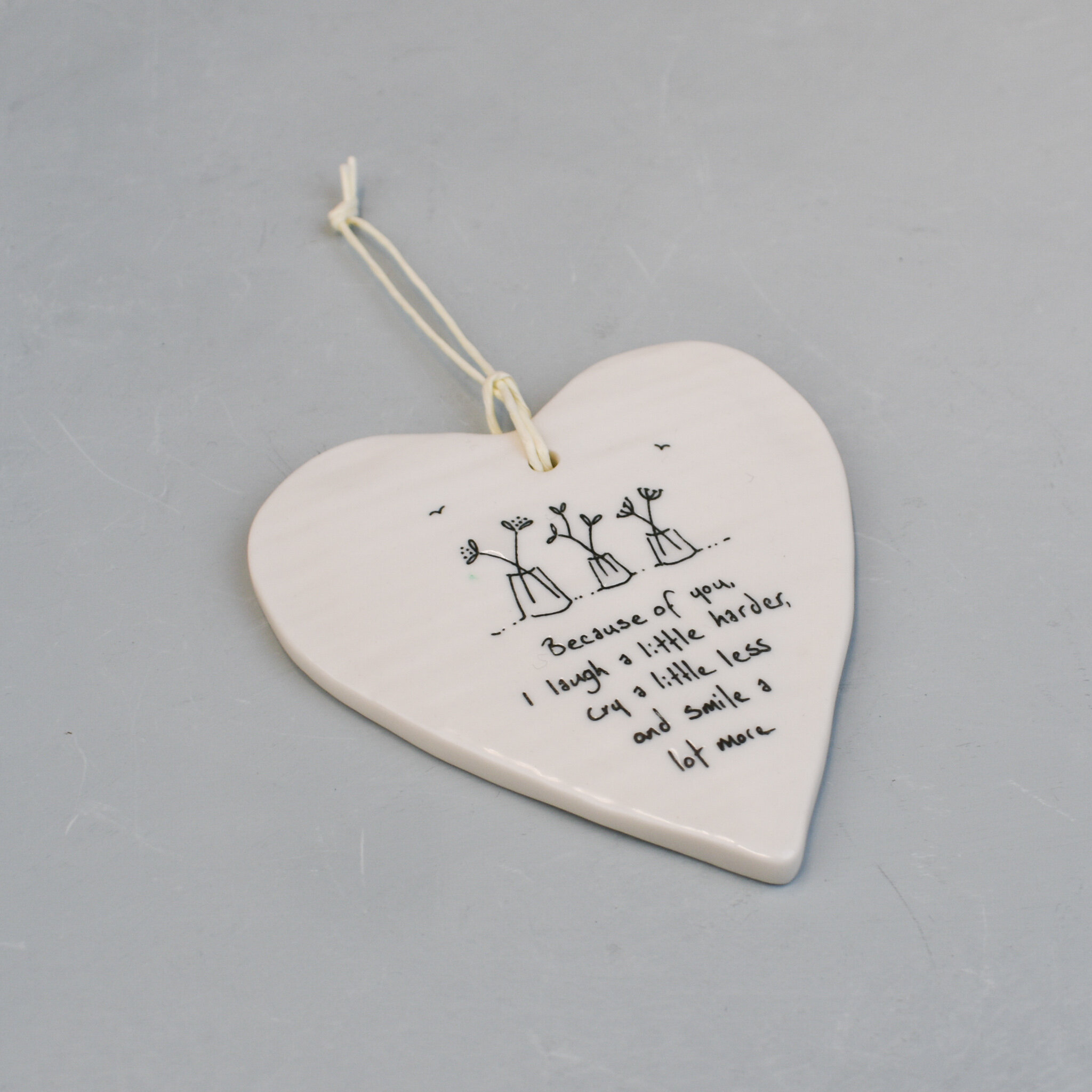 'Because of you' porcelain hanging heart by East of India
