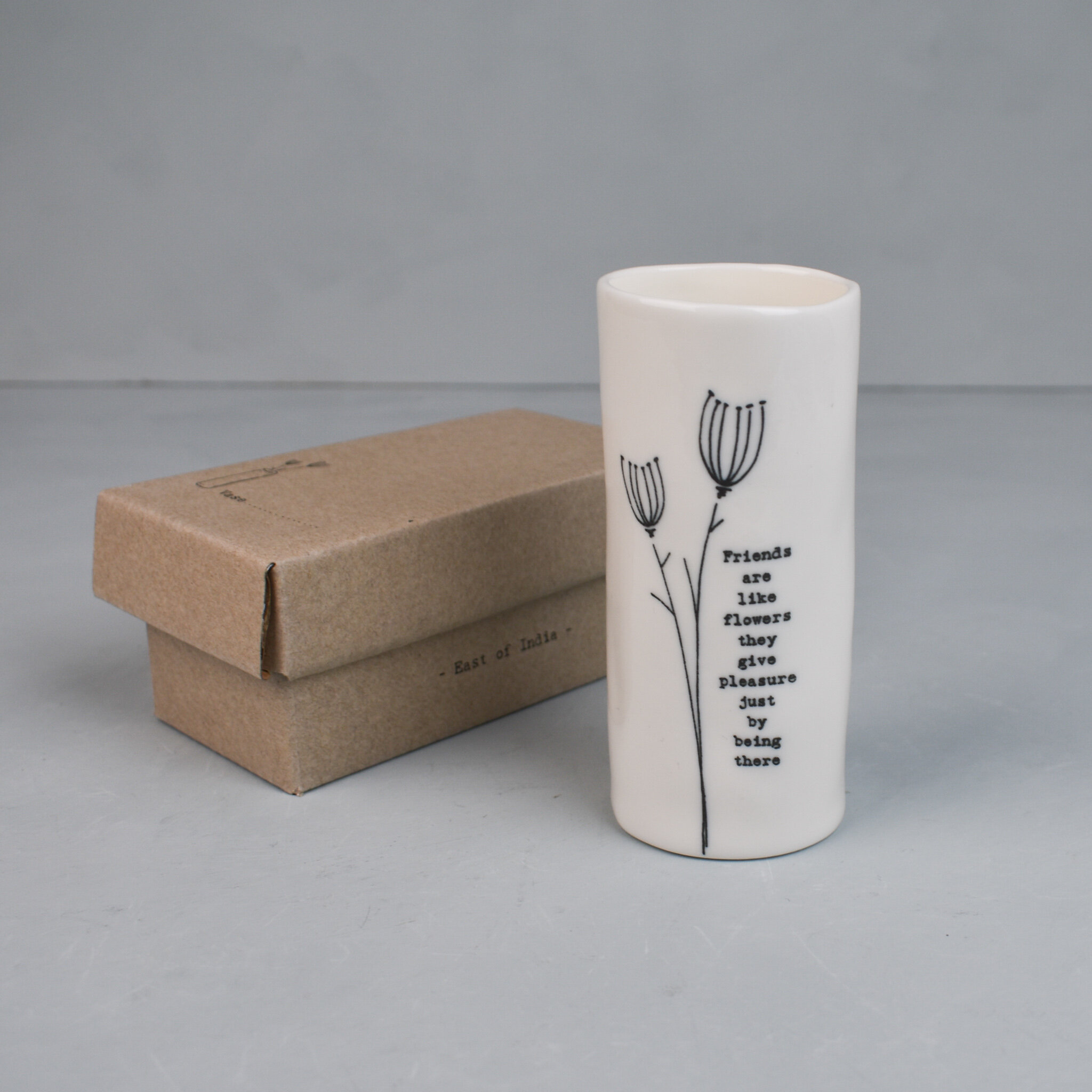 'Friends are like flowers...' porcelain bud vase, by East of India