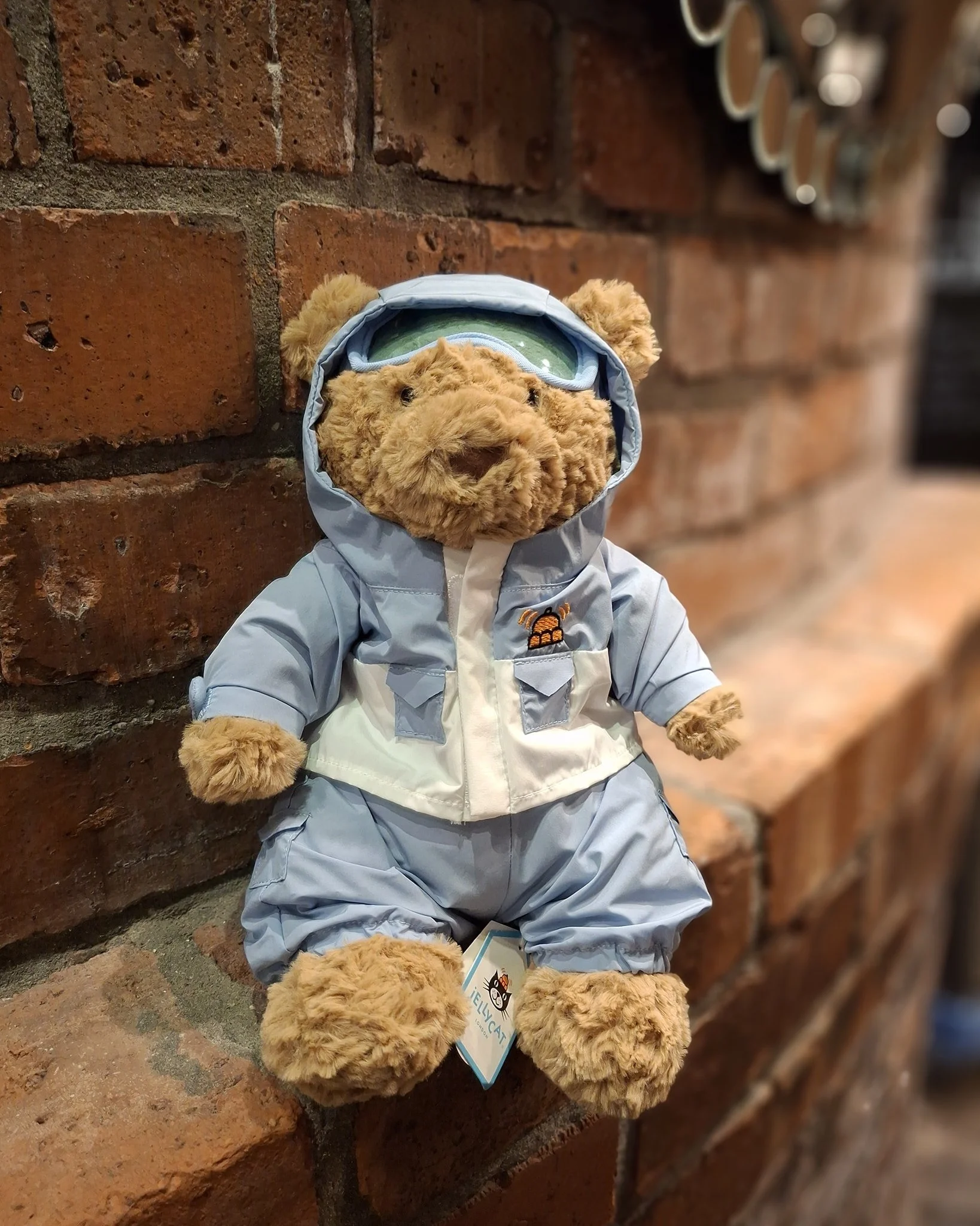 Jellycat Bartholomew Bear arrived at The Bottle Kiln safe and sound. 
All wrapped up in his Ski clothes. Very cute indeed