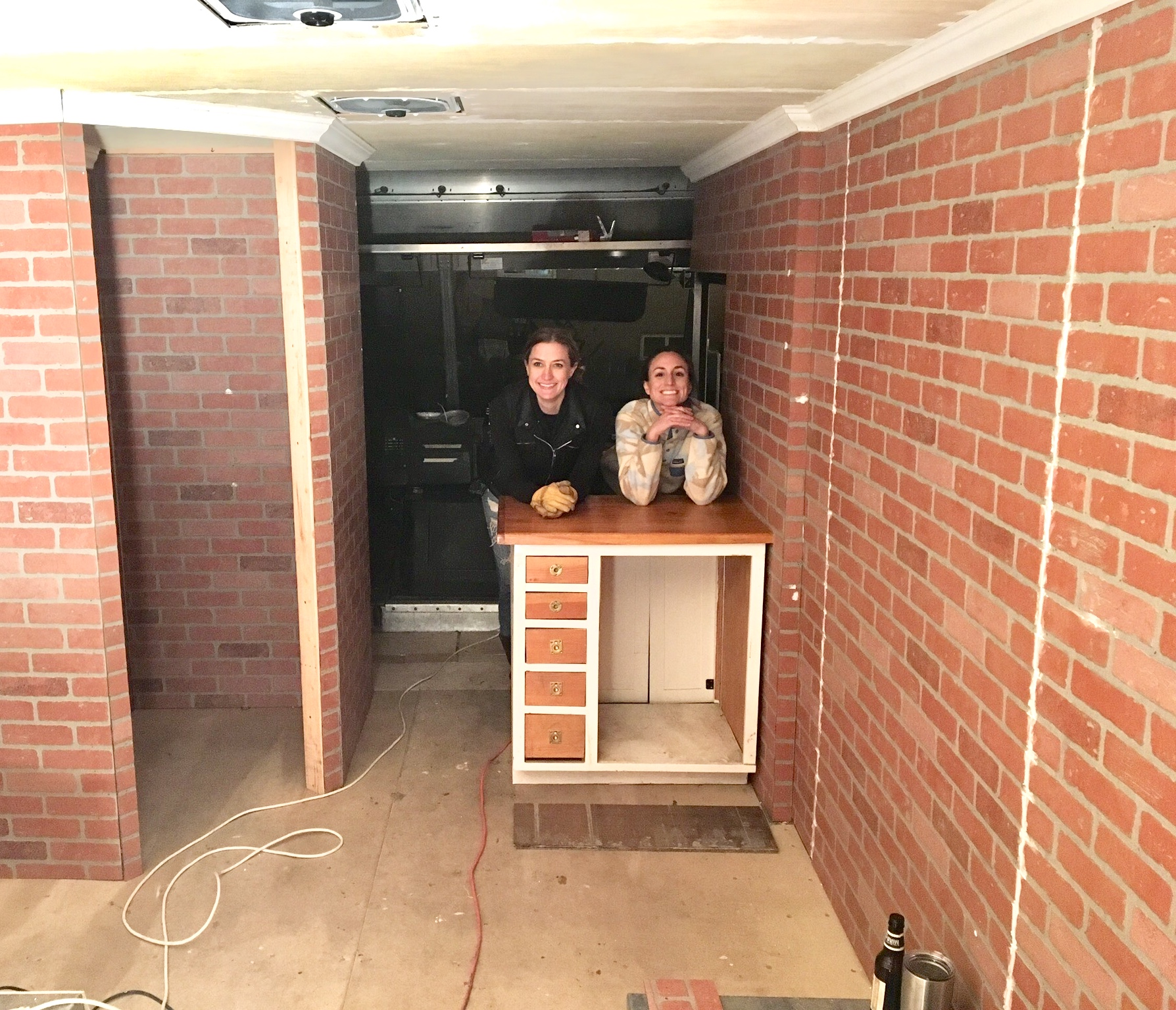 Checkout counter and sub-flooring installed