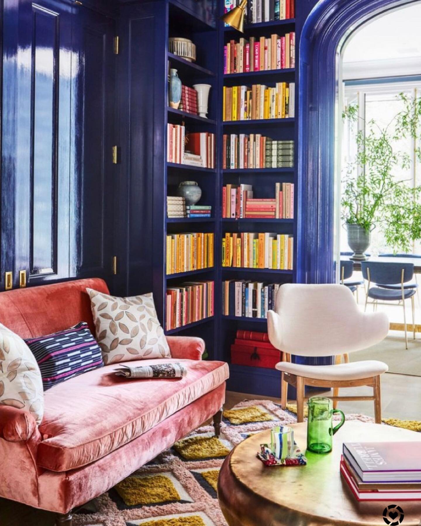 LTK Shoppable Post! I have long admired this library/den space designed by @carrierandco (found in @archdigest)... It was the blue walls that first got my attention, but upon closer look, I&rsquo;m obsessed with how they layered in so much color with