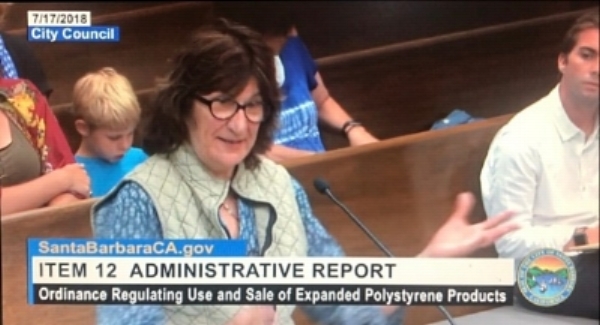 Hillary Hauser asks Council to limit exemption clause on Styrofoam ban (photo by Alison Thompson)