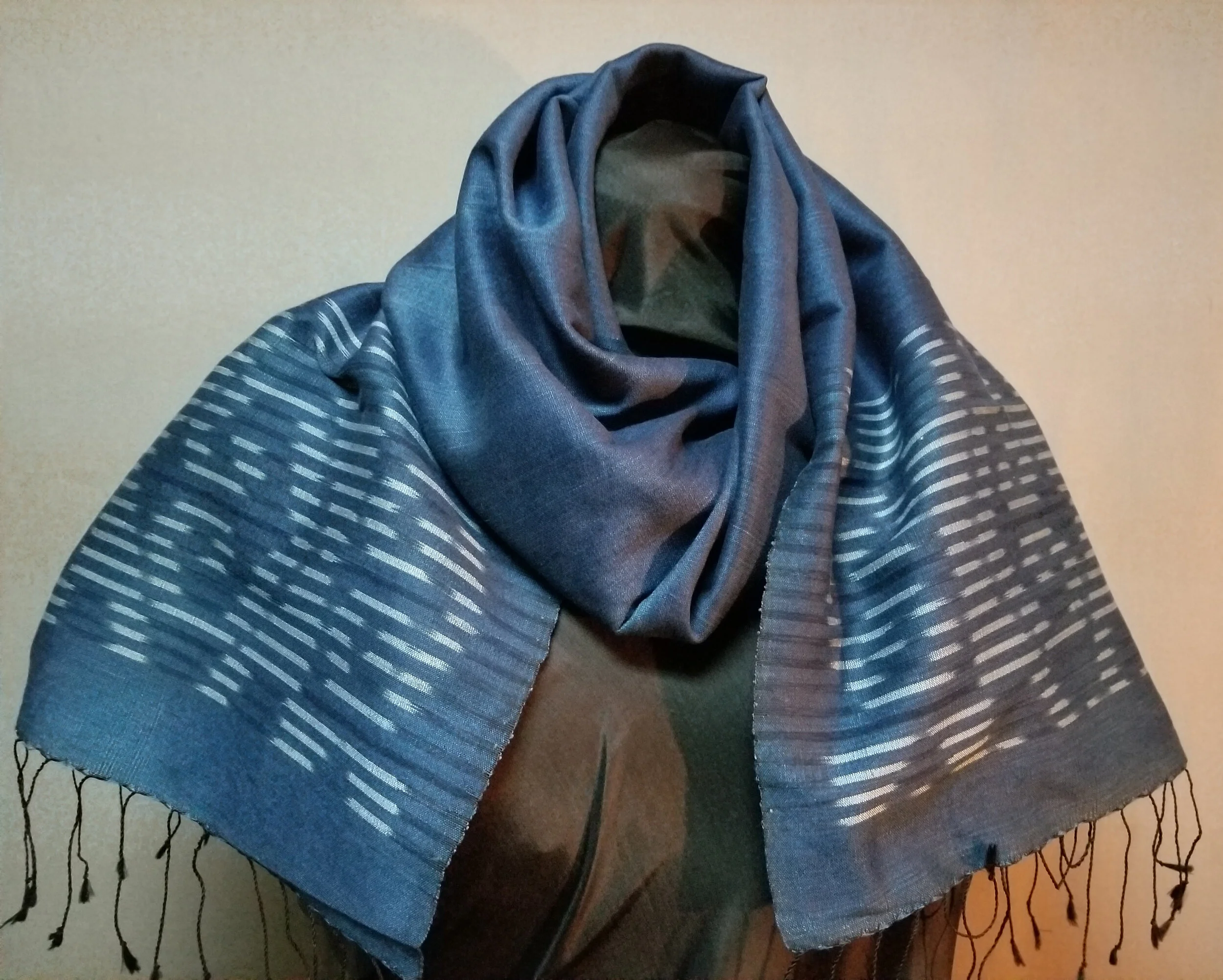 NA397 INDIGO DYED COTTON-SILK IKAT SCARF