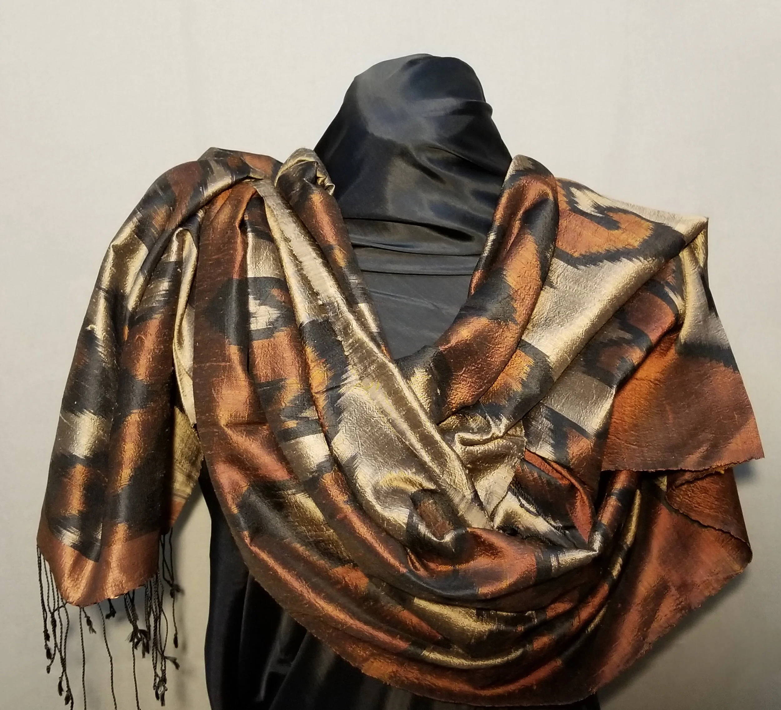 NA388.2 Majestic Cloud Motif in Browns and Black Silk Scarf