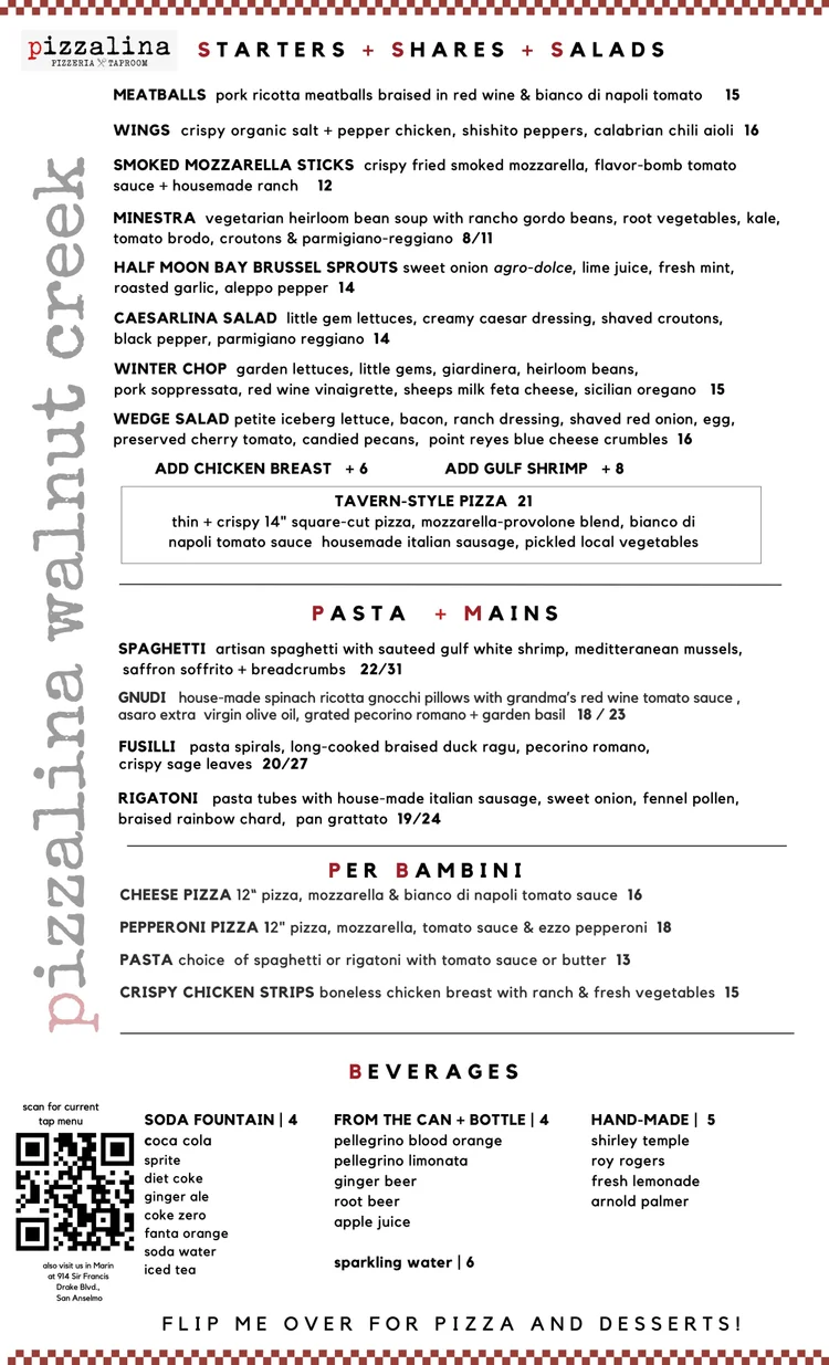Walnut Creek Menu — pizzalina