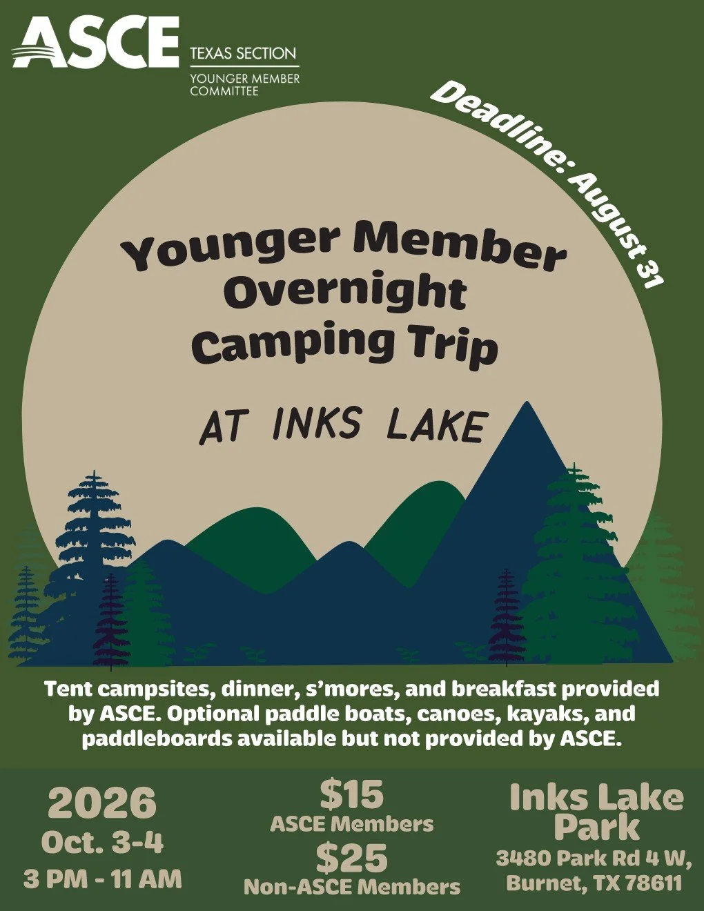 ASCE Texas Section YM Overnight Camping at Inks Lake
