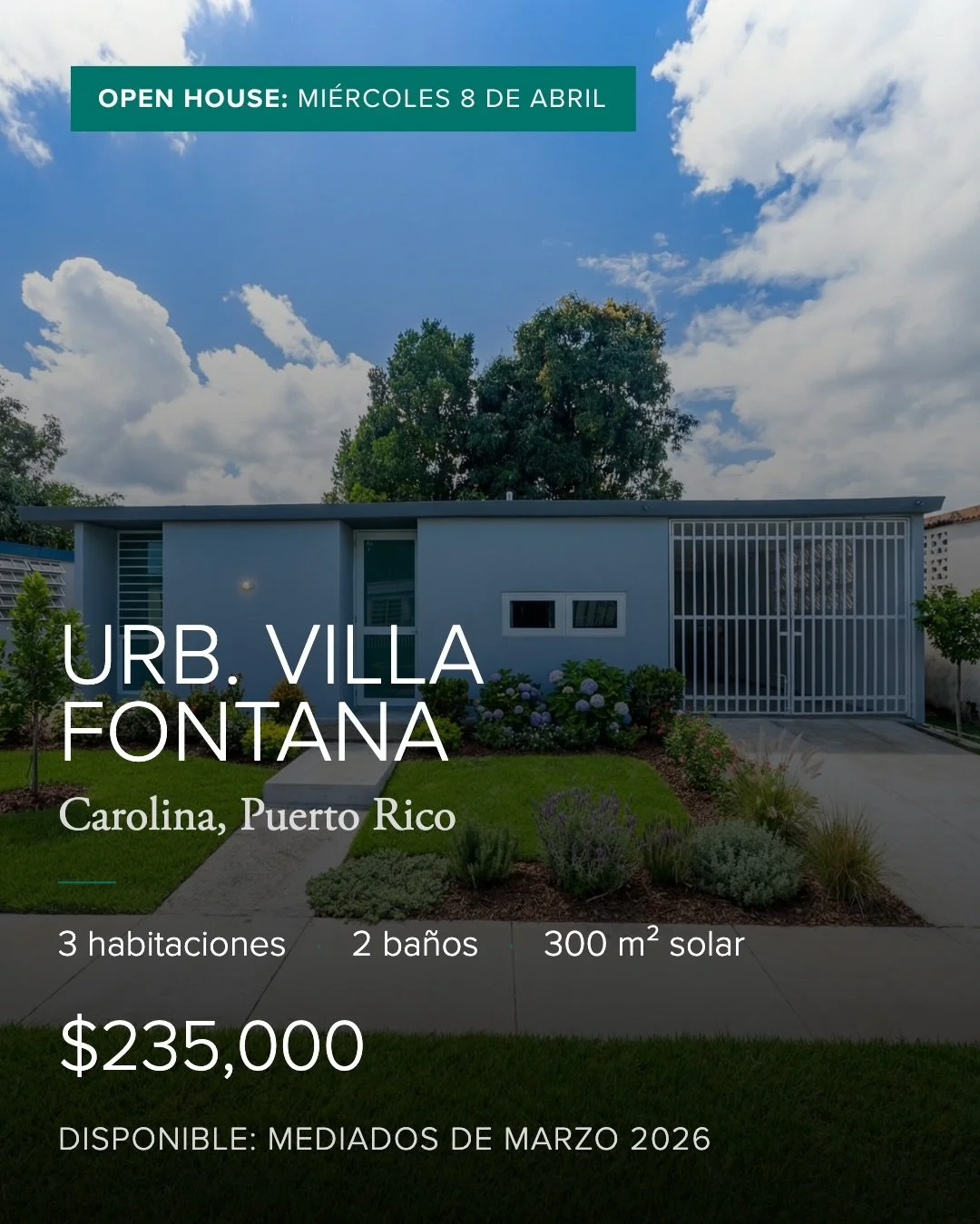 ‼️OPEN HOUSE ‼️
🏡 URB. VILLA FONTANA | CAROLINA, PR 🇵🇷

Casa terrera completamente renovada y lista para estrenar. Sin sorpresas, sin mejoras pendientes &mdash; solo mudarte y disfrutar.

✔️ Cocina nueva con gabinetes a medida ✔️ 2 ba&ntilde;os re