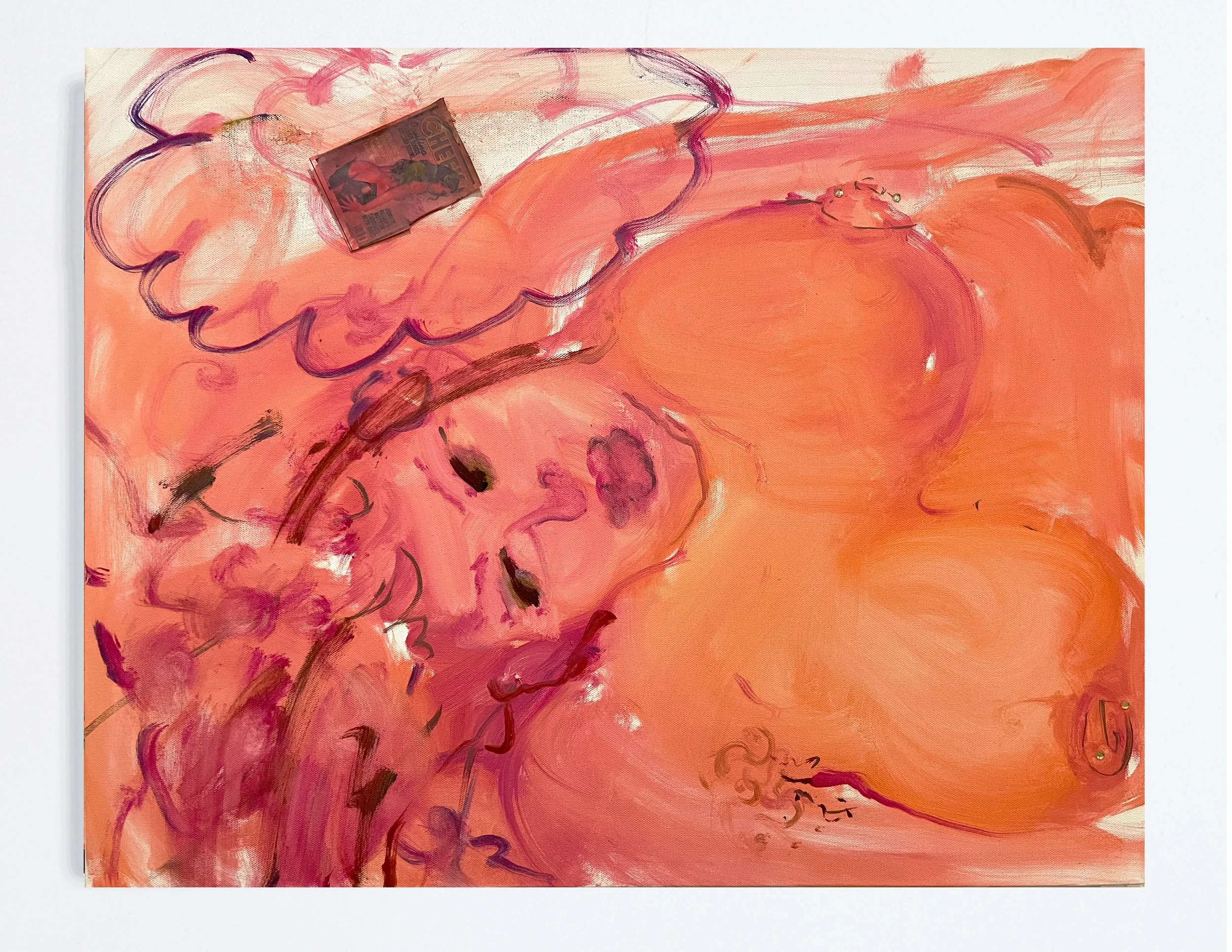  Head in the Clouds  Oil paint, pastel, and printed image on canvas  18”x24”  2025 