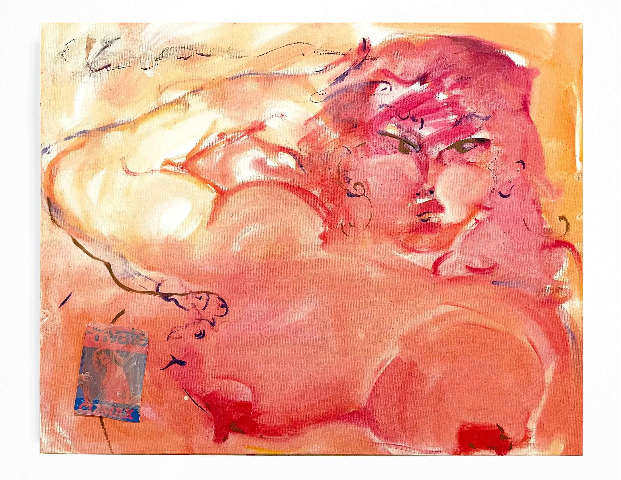  Muscle Mommy  Oil paint, pastel, and printed image on canvas  18”x24”  2025 