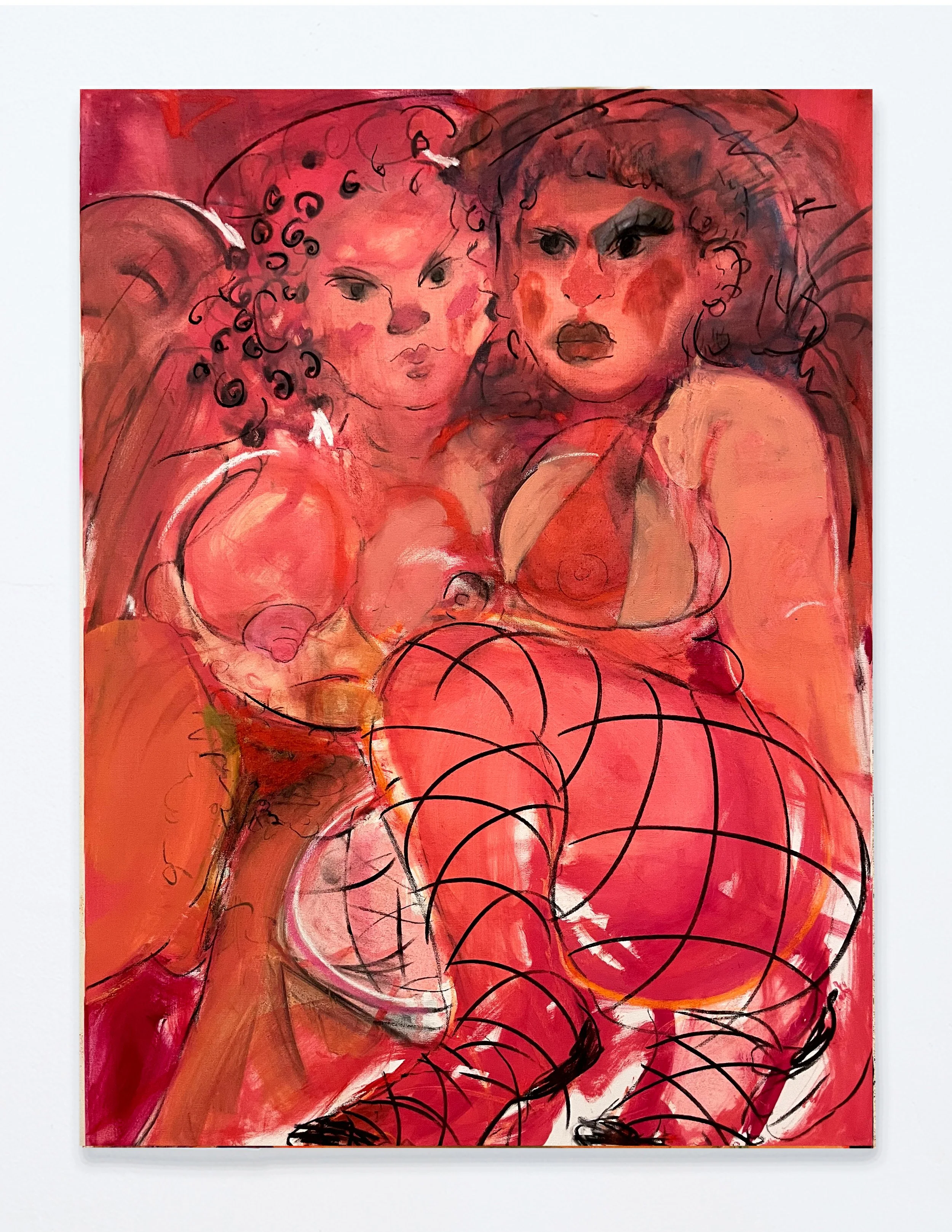  Angels in Love&nbsp;  30”x40”  Oil paint, charcoal, chalk pastel, and printed image on canvas  2026     