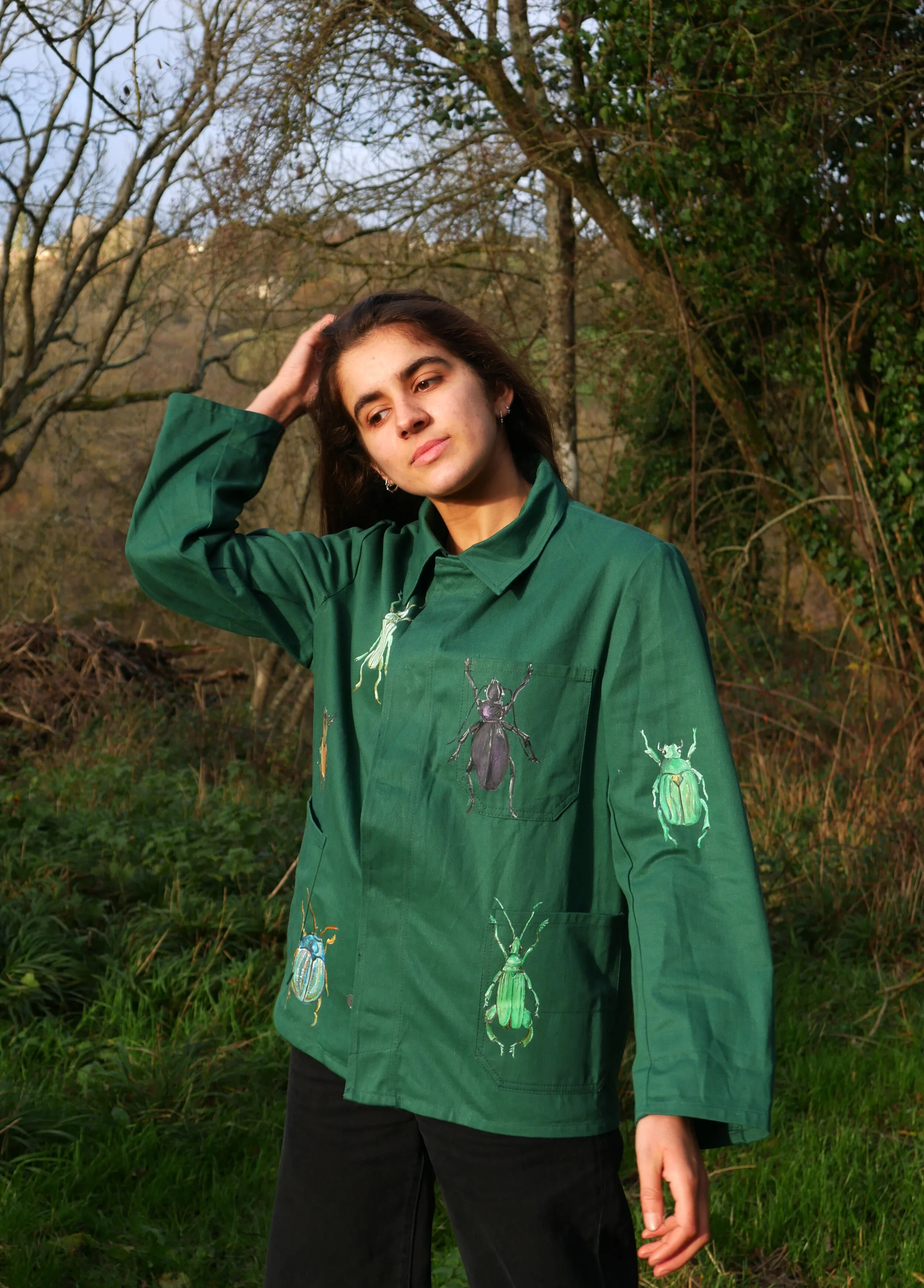 Hand Painted Beetle Vintage Worker Jacket (S)