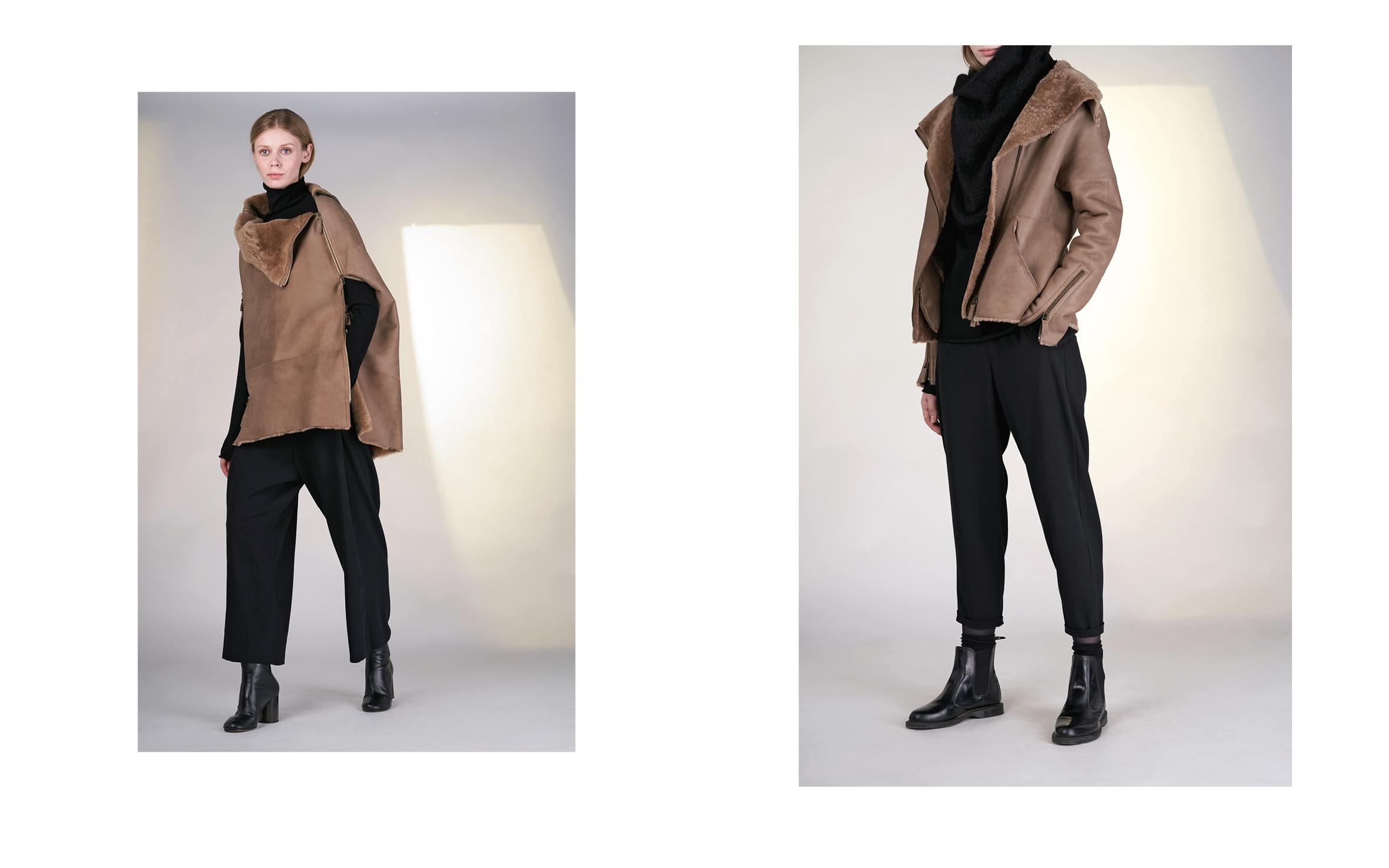 LEFT: cape HUSKY 27905-70 | jumper CITY 27501-08 | pants ALAM 27100-08 RIGHT: jacket HUSAR 27905-70 | jumper CITY 27501-08 | pants ALFA 27100-08 | scarf TIAM 27505-08