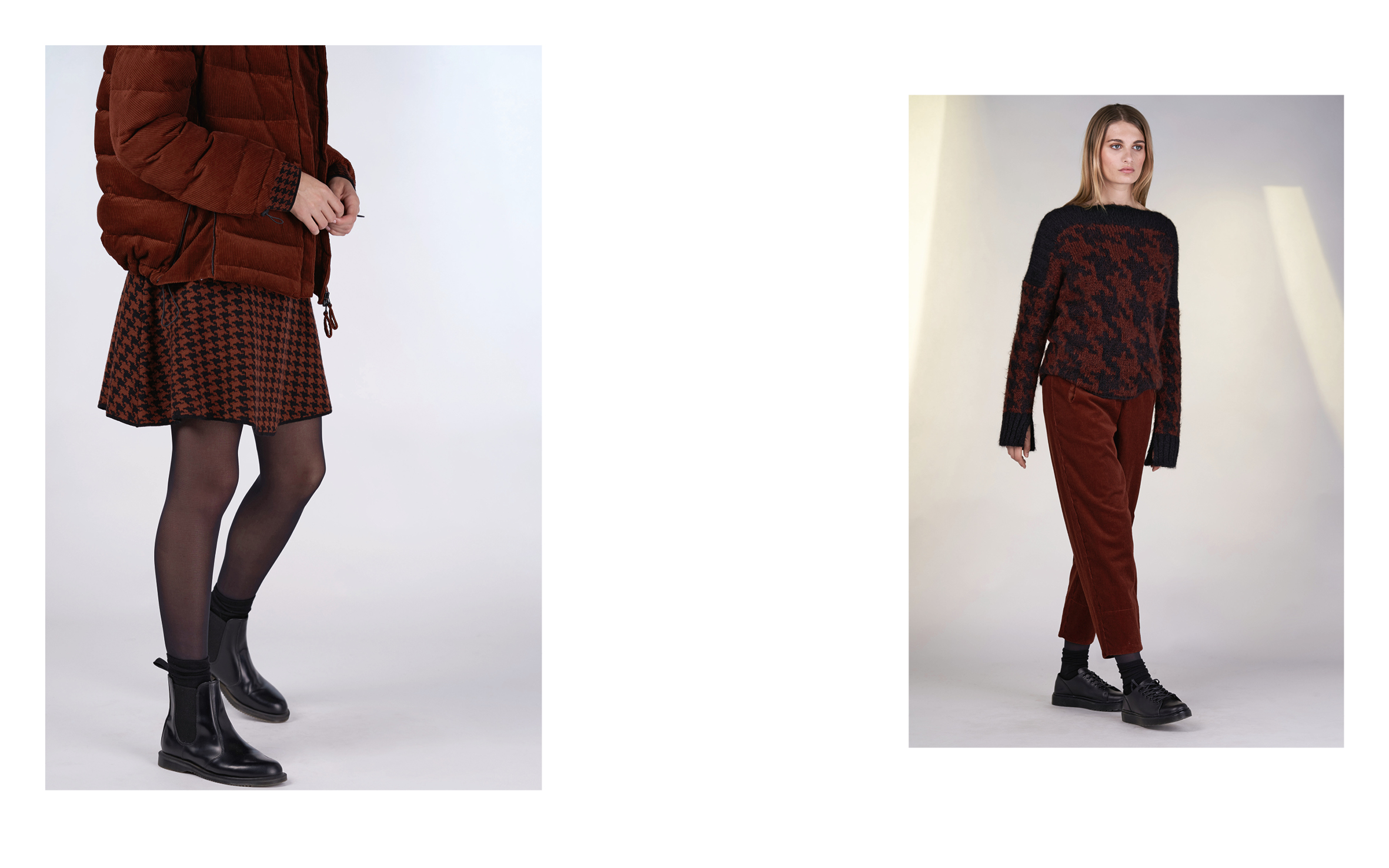 LEFT: jacket FENY 27107-05 | dress CELA 27500-05 RIGHT: jumper TINO 27506-05 | pants FER 27107-05