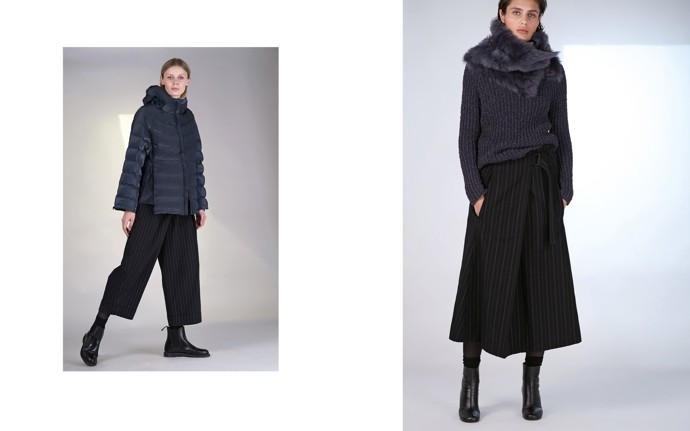 LEFT: jacket GOGO 27121-06 | pants UTZ 27133-48 RIGHT: jumper DOVER 27502-66 | skirt ULLA 27133-48 | scarf NANDO 27904-66