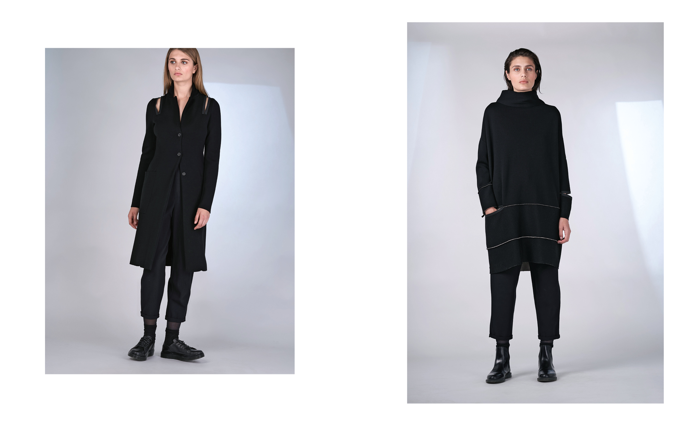 LEFT: cardigan BIENO 27500-08 | pants ALFA 27100-08 RIGHT: dress BITA 27500-64 08 | pants ALFA 27100-08