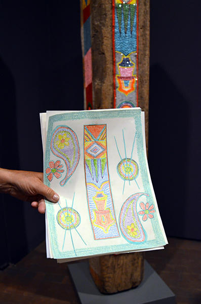 Gail Howard's drawing of "Beaded Column." She appreciated the artist's use of color and music to celebrate native culture, modern culture, and change.