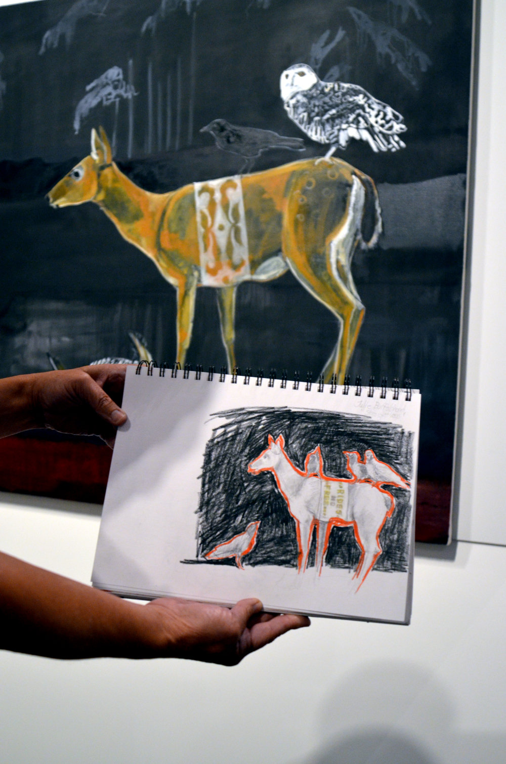 Janet Woelfle's drawing of Julie Buffalohead's "Striaght Legs" painting