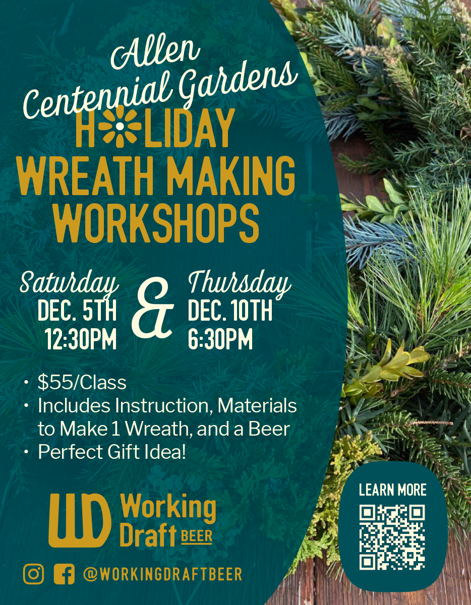 Holiday Wreath Workshop w/ Allen Centennial Garden 12/10 @ 6:30pm