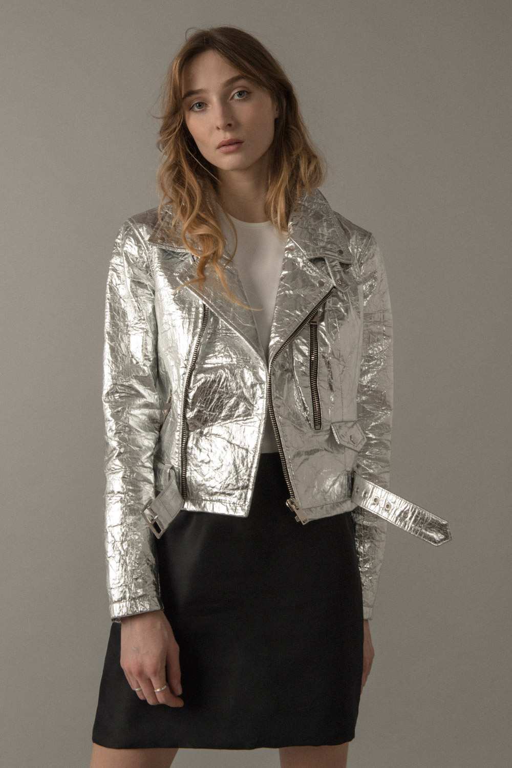 leather jacket silver