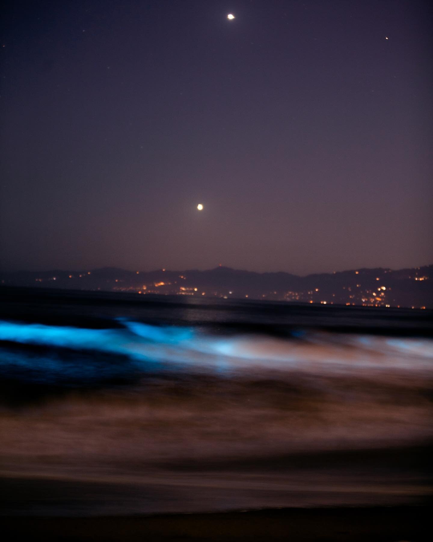 Bioluminescent waves off the coast of Southern California.
This phenomenon is caused when a large number of dinoflagellates form a bloom is agitated.
It&rsquo;s a surreal experience that is easy to explain but complex to fully comprehend.

#biolumine