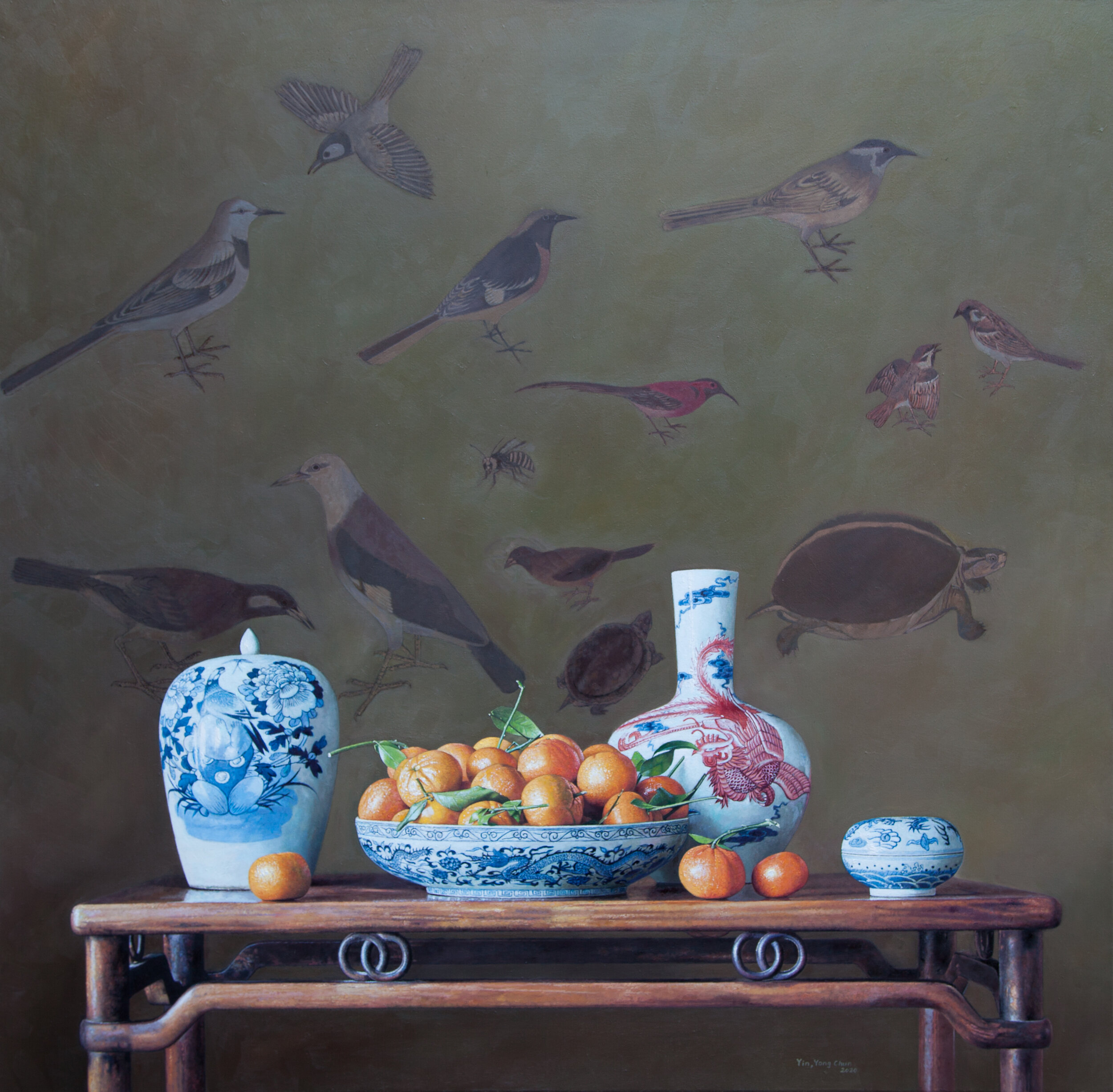 Oranges on the Chinese table  46x45 inch    2019