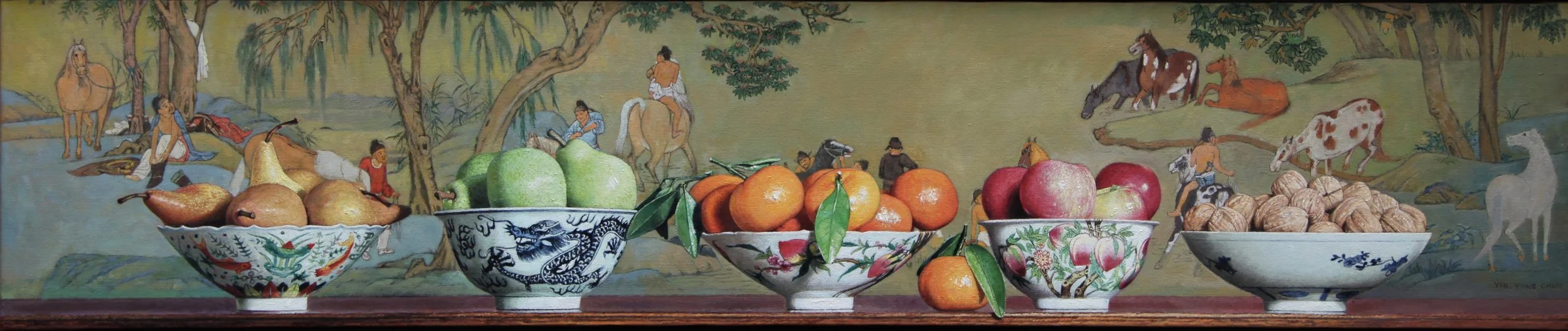 Four Bowls of fruit one Bowl of Walnuts Washing Horses Yuan Dynasty 