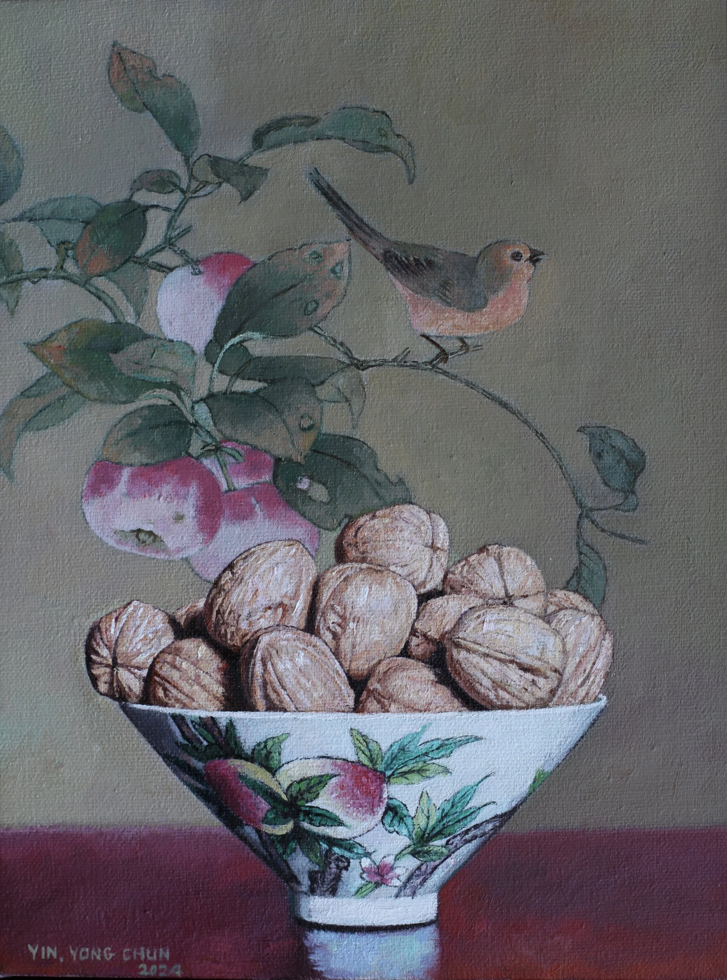 Walnuts and bird