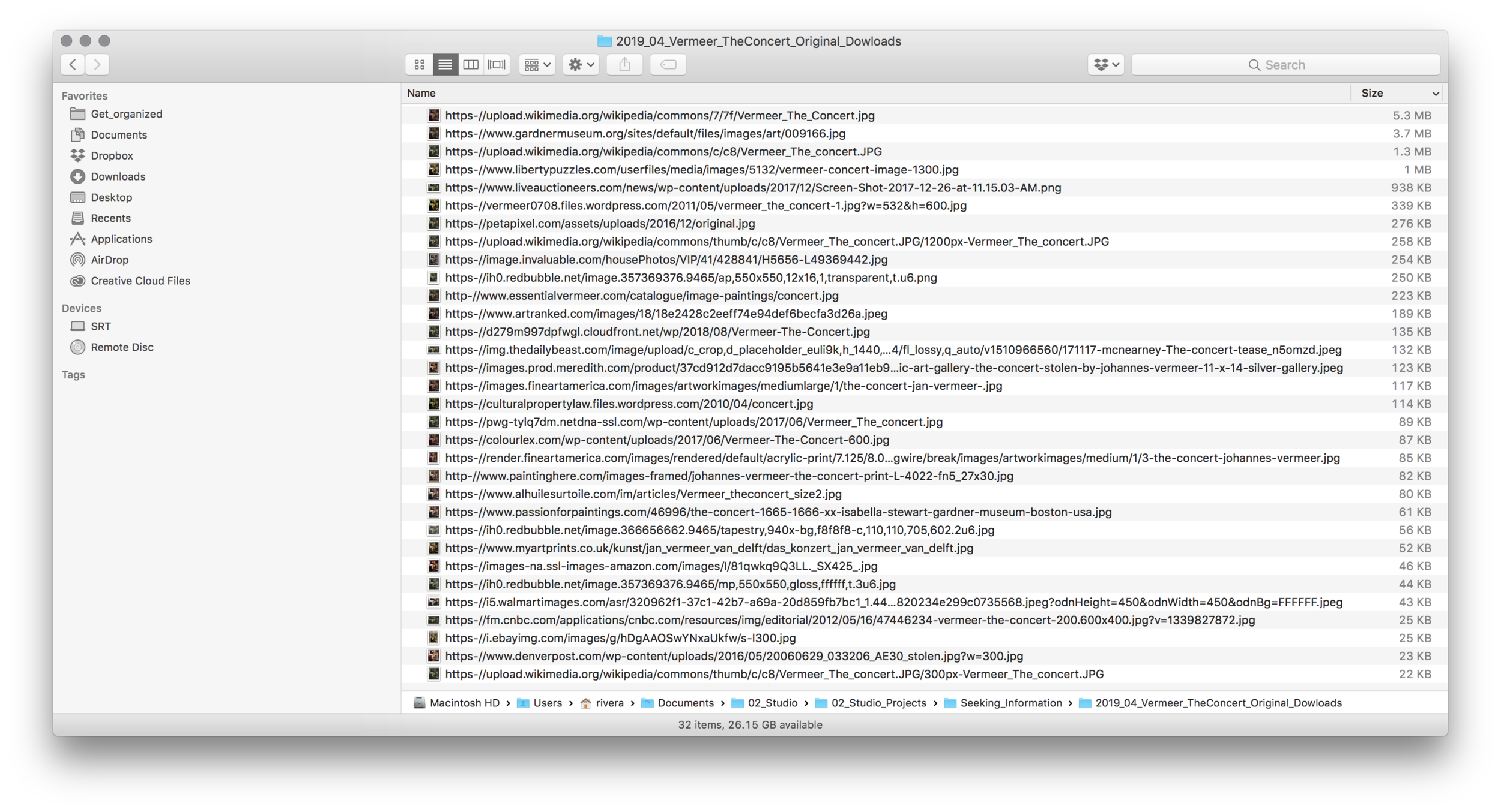Screen capture of downloads from April 2019.