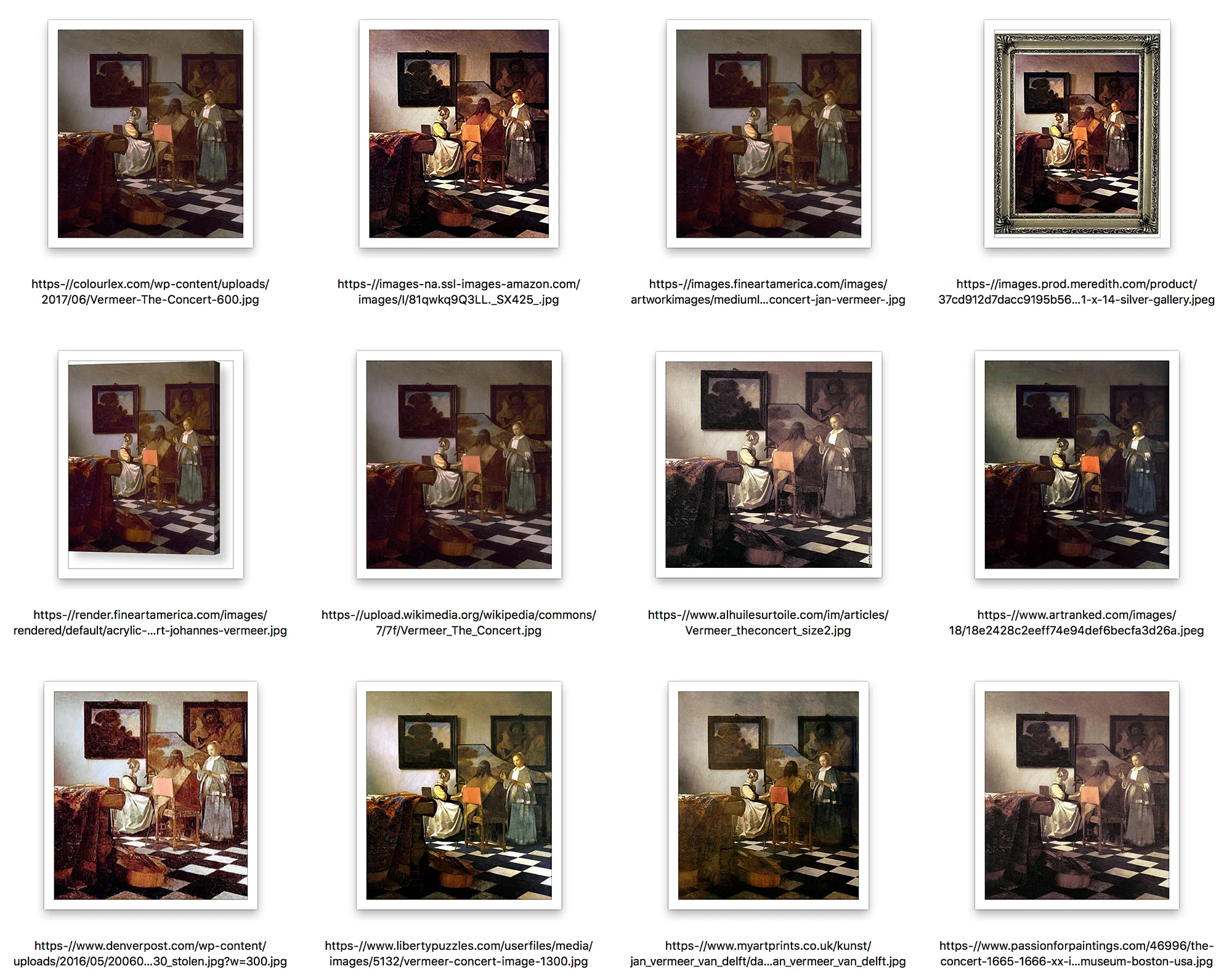 Grid of twelve jpegs, sorted by filename.
