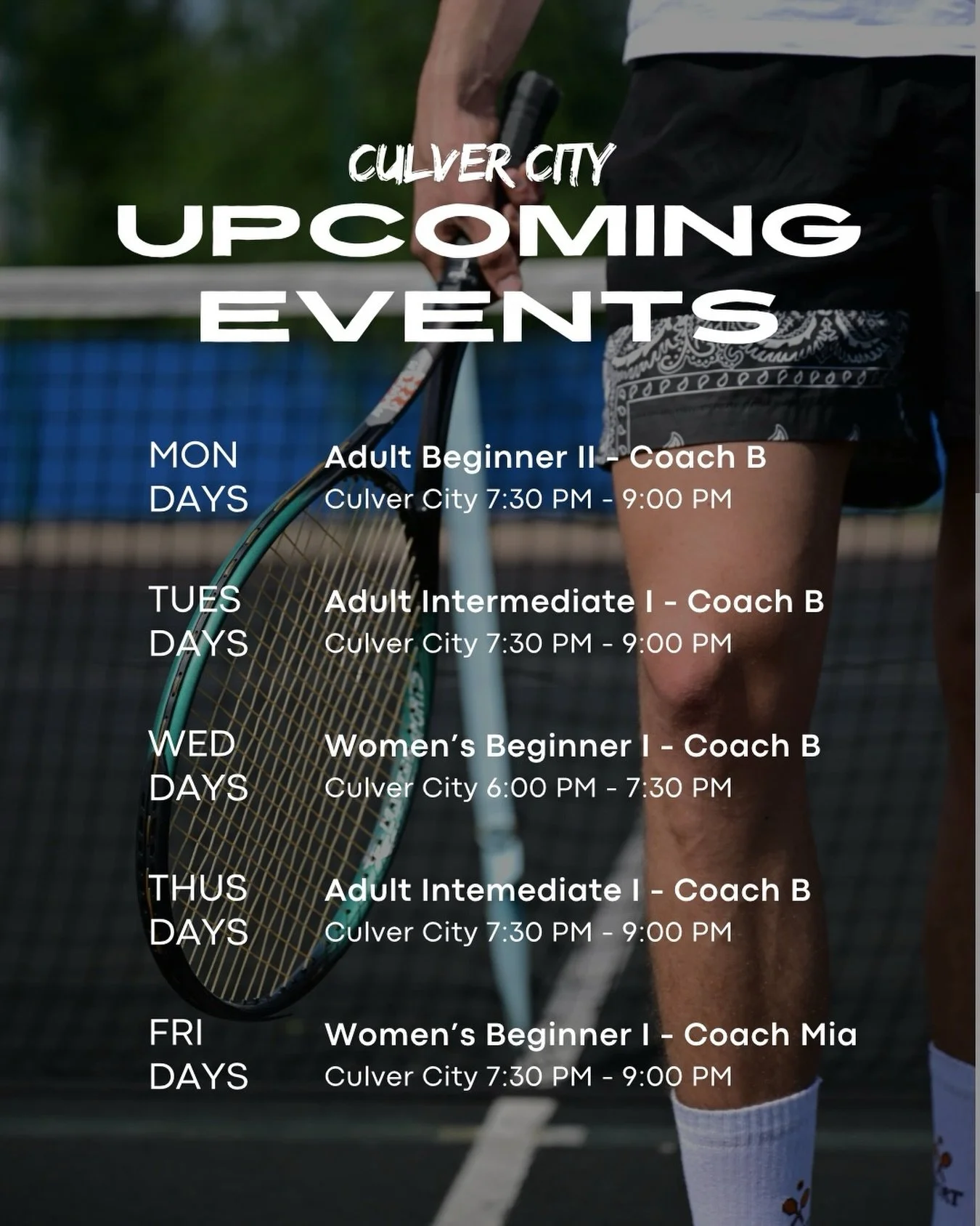 Join us for every level of Tennis in Culver City at veterans Memorial Park! #Joincitytennis #tennis #culvercity #losangeles #2026