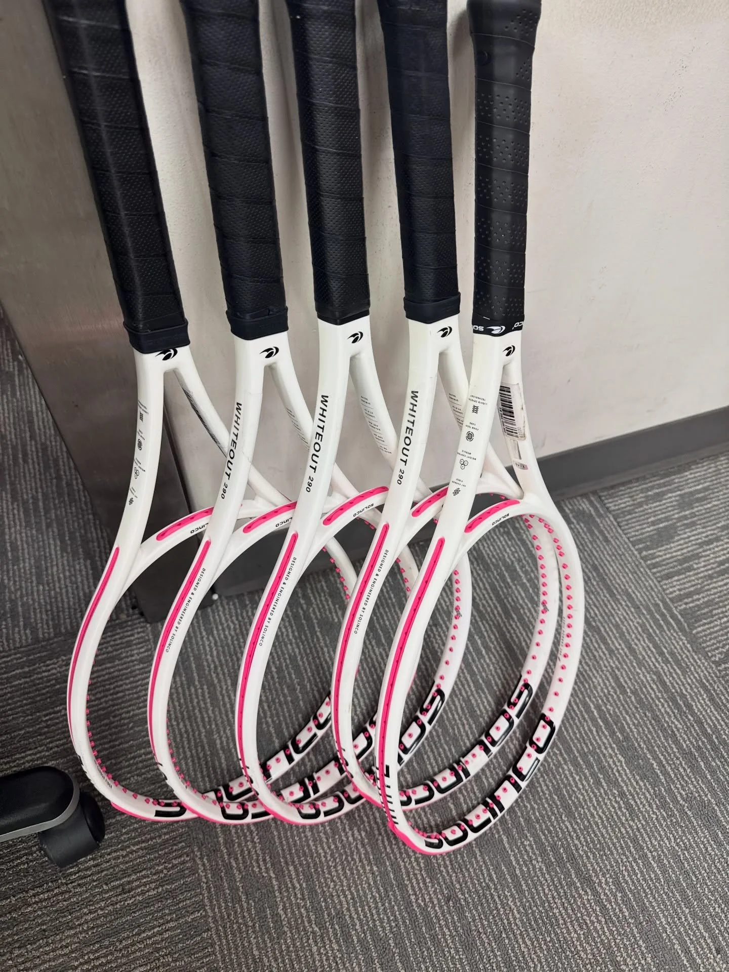 @solinco pink whiteouts let&rsquo;s go! Best rackets for players all levels. #tennisracket #solinco #tennis #losangeles #2026