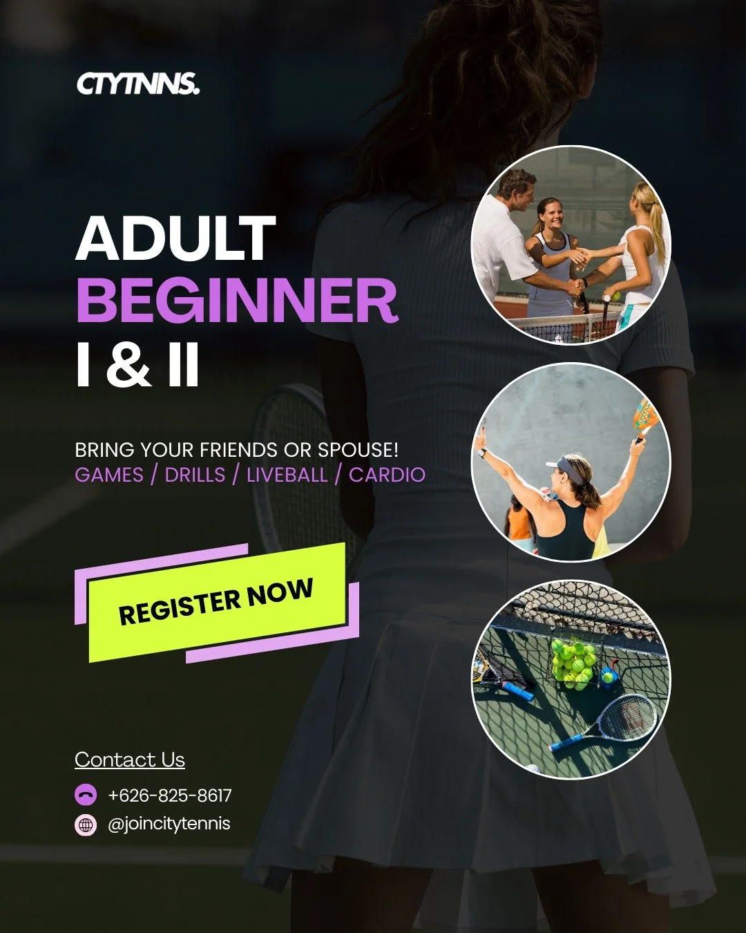 Adult Beginner I/II are the best! Bring your friends and learn the basics of Tennis. Time to graduate from Pickleball! #tennis #joincitytennis #tennislessons #losangeles #citytennis