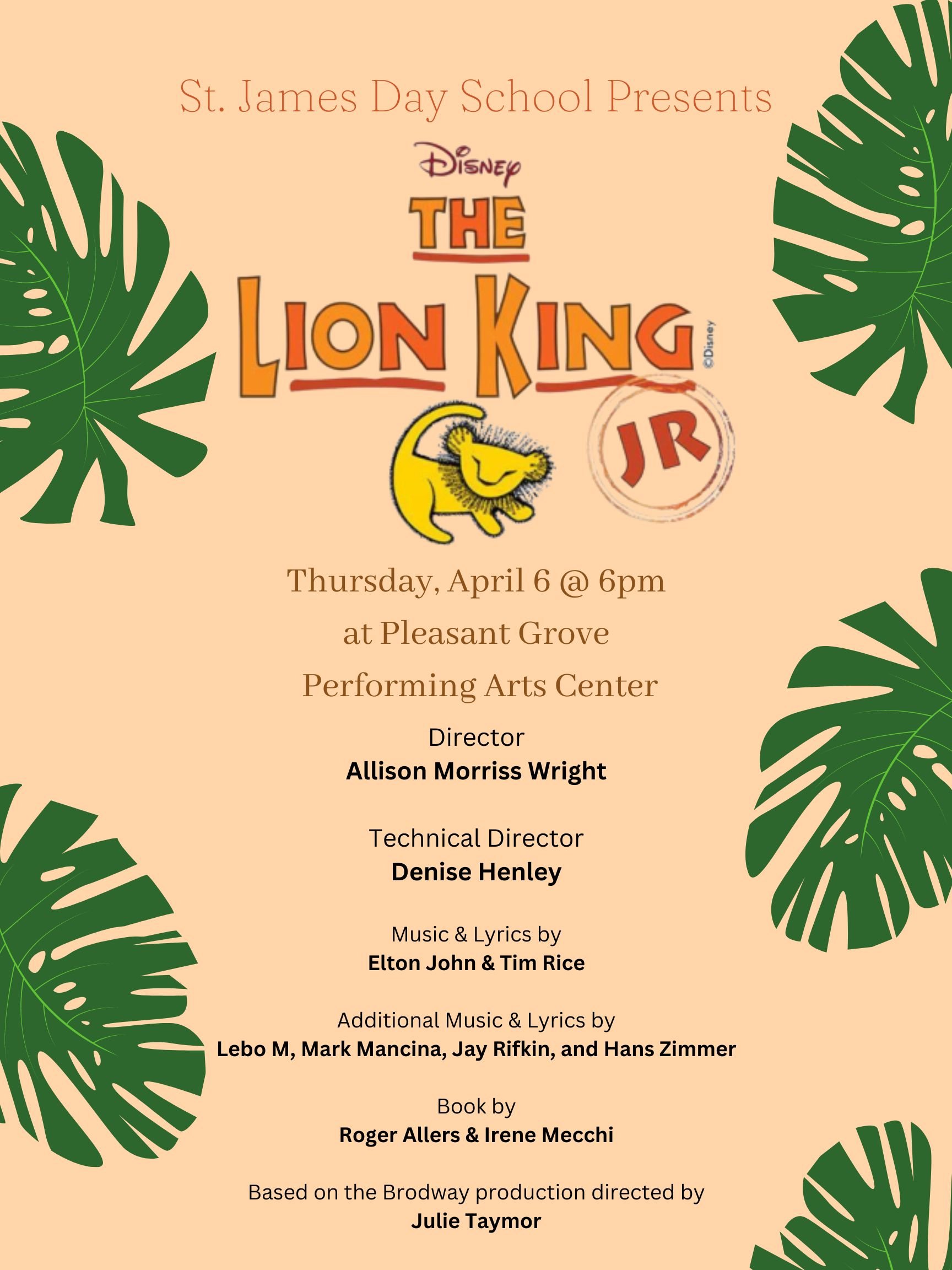 Lion King, Jr. Poster Art — St. James Day School