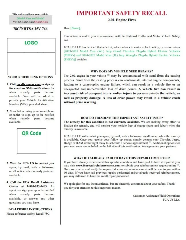 Jeep Wrangler 4xe and Grand Cherokee 4xe Recalled Again for Fire Risk and Engine Defects