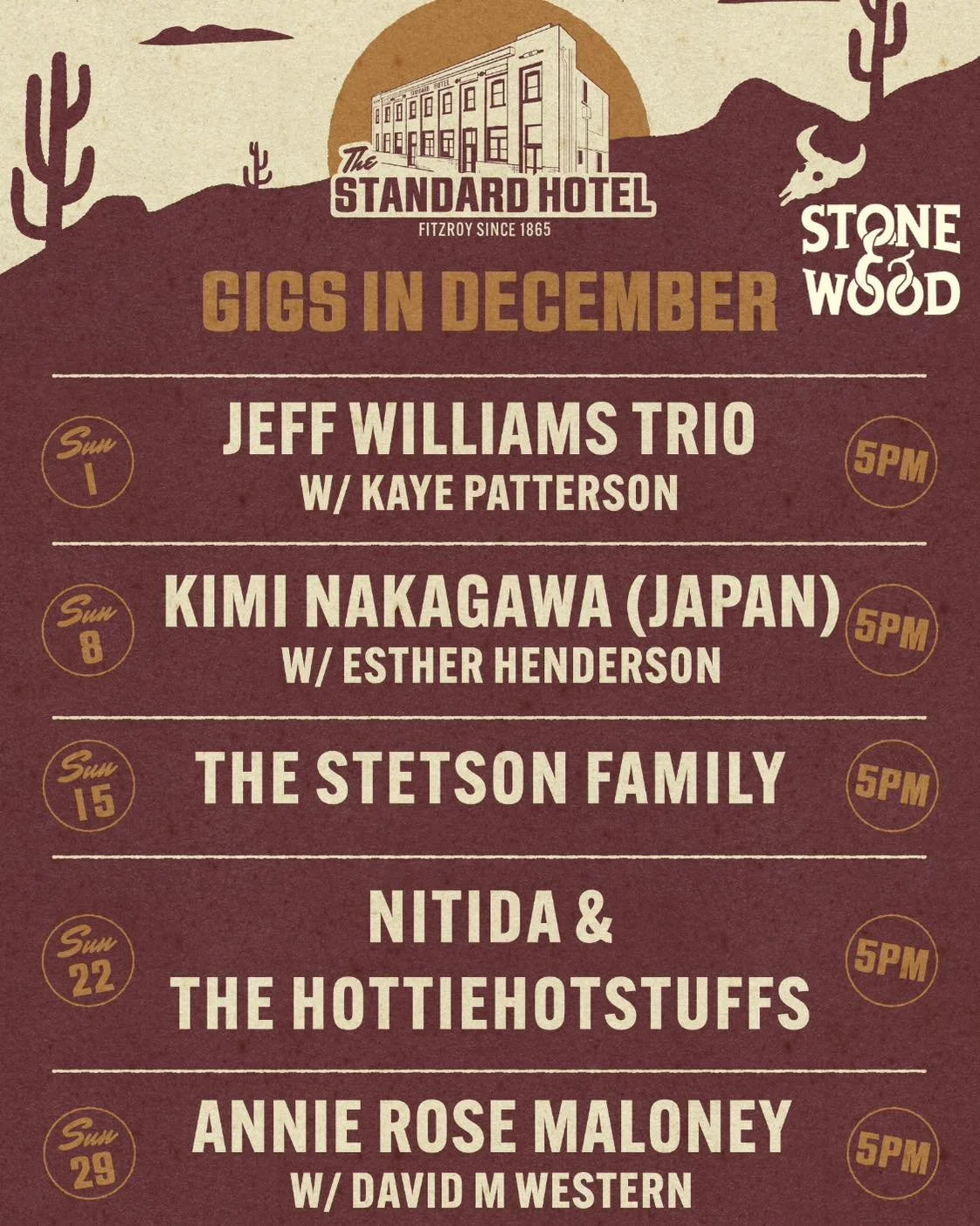 There&rsquo;s nothing better than five Sundays in a month! 

We love to get that extra gig and with a line-up like this we wouldn&rsquo;t have been able to narrow it down.

We&rsquo;re keen to bring in the end of the year with these legends.

SUNDAY 