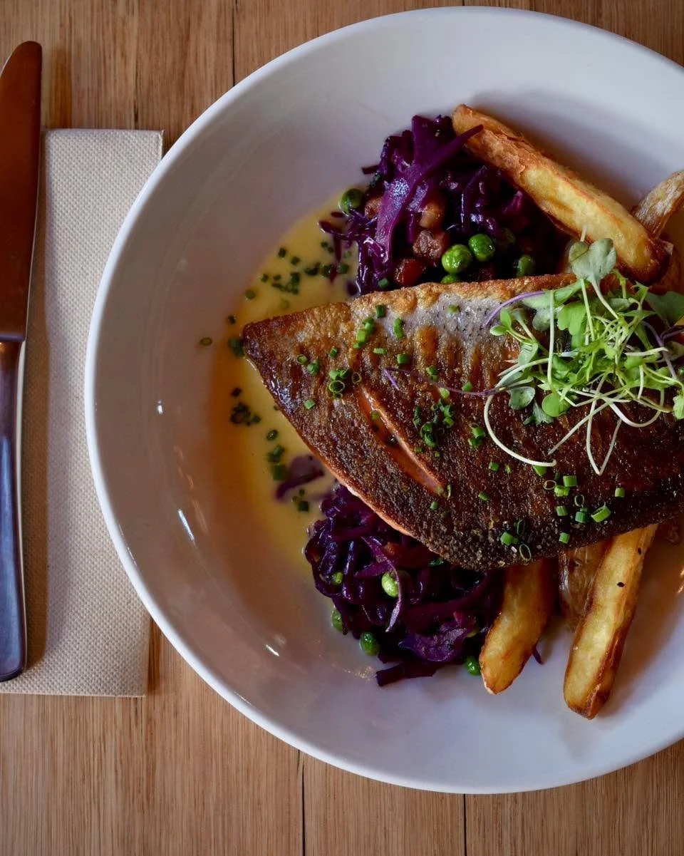 New to our specials board this week.

Crispy skin rainbow trout with braised red cabbage, smokey bacon, hand cut kipfler chips and beurre blanc.

This beautiful dish is gluten free, and perfect for this beautiful weather.