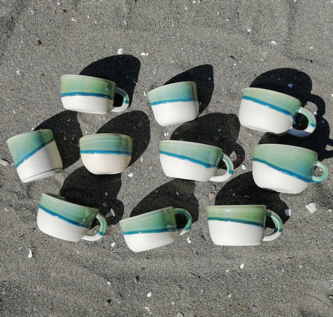 Dreaming of white sand beaches 🌊🏝️ These mugs will be at Switchboard Cafe (@switchboard_cafe) soon for the mug shelf going until August 14th. Donating 50% of proceeds to the Fairy Creek Blockade Indigenous Land Defenders @fairycreekblockade