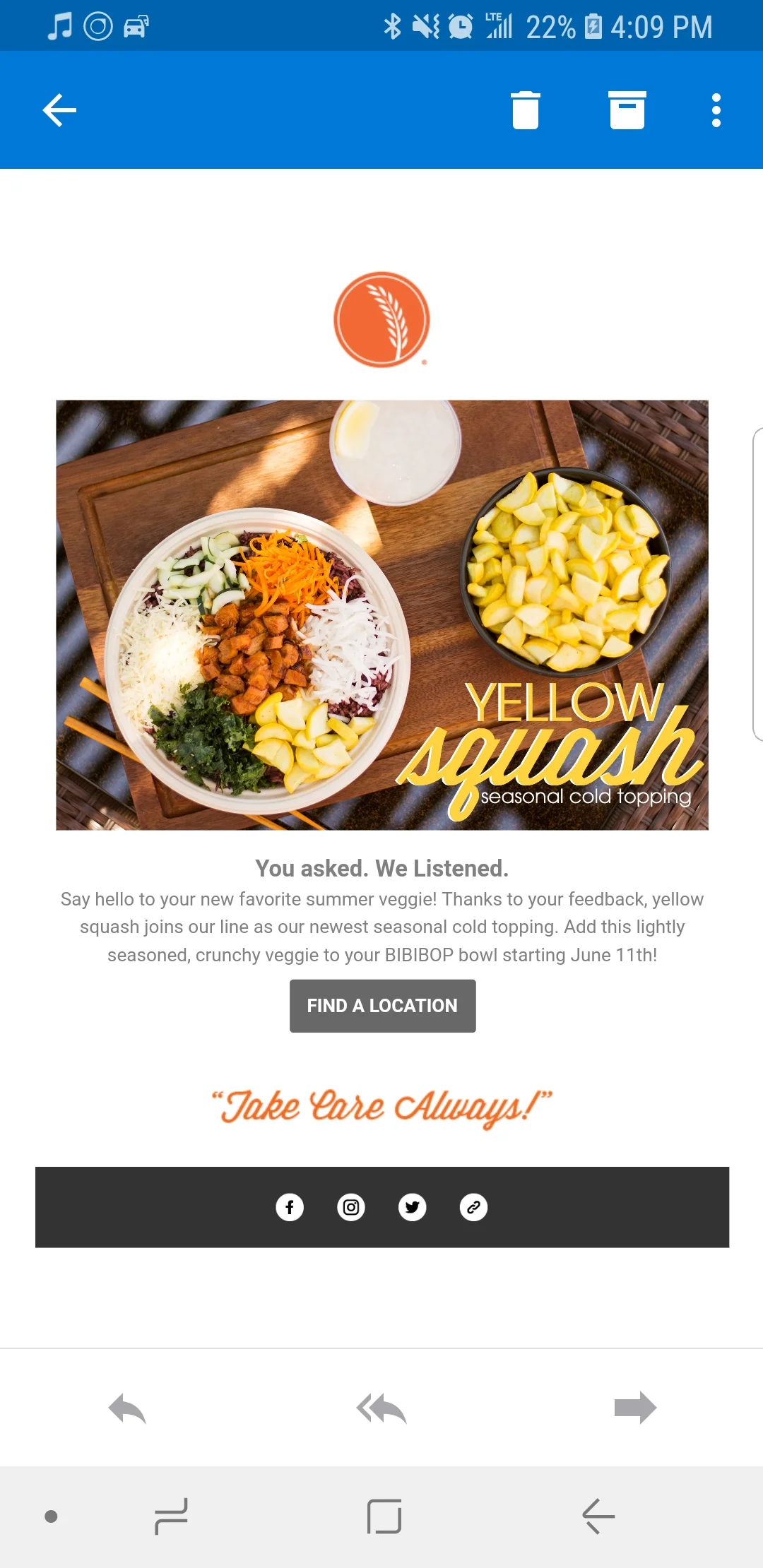 Mobile view of Promo Email
