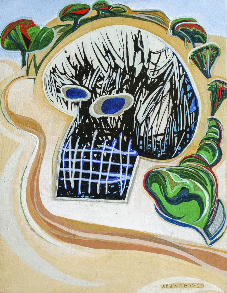 Weaknesses350mm H x 260mm WOil, Collage &amp; Mixed Media on Canvas