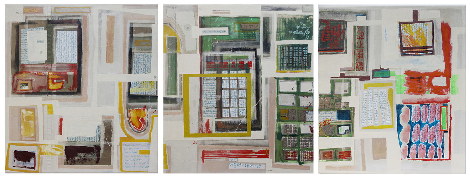 Polaroids (Tryptych) Each panel 800mm H x 700mm W Oil, Collage & Mixed Media on Canvas - AVAILABLE