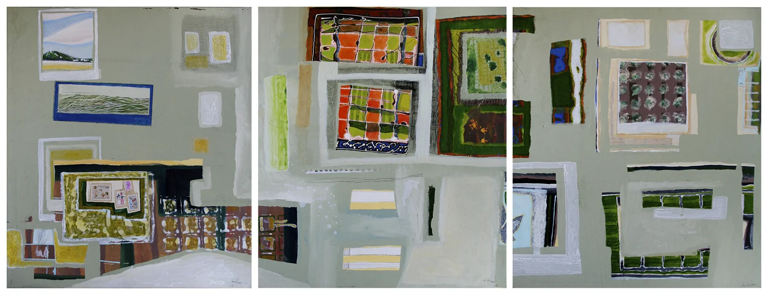Postcards From Seoul (Tryptych) Each panel @ 800mm H x 700mm W Oil, Collage & Mixed Media on Canvas - AVAILABLE