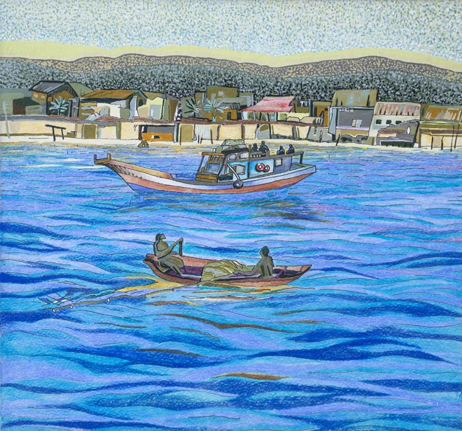 Sea People - Timor 350mm H x 370mm W Mixed Media on Arches Reeves Paper - AVAILABLE