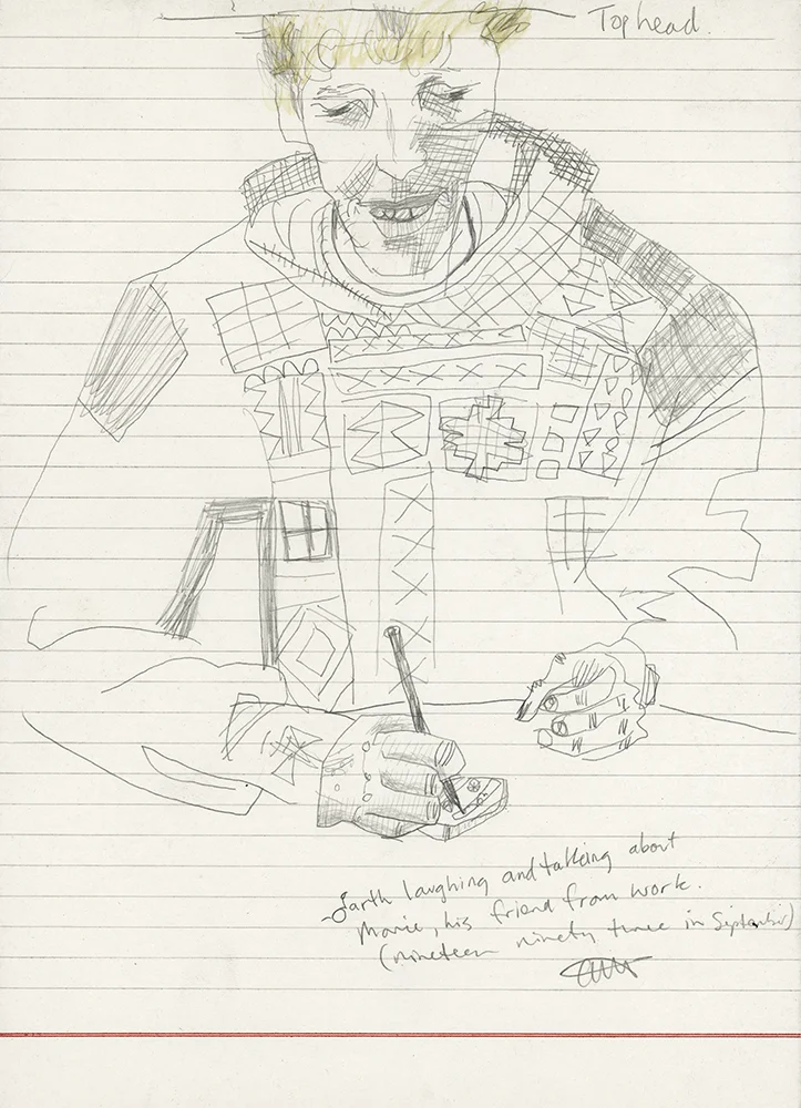 Garth Laughing And Talking... 1993 330 mm H x 200 mm W Graphite and Marker on Foolscap Paper