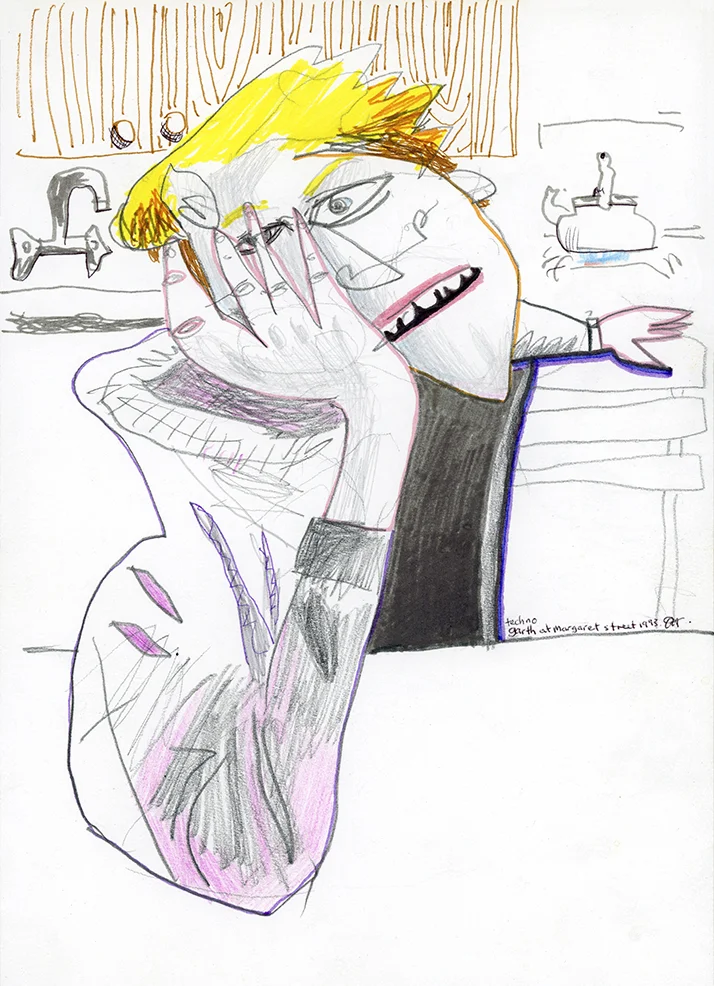 Garth Listening To Techno At Margaret Street, 1993 300 mm x 200 mm W Graphite and Marker on Paper