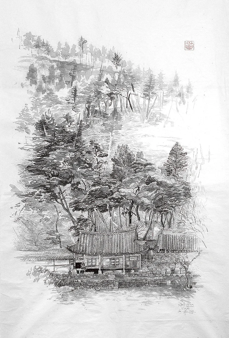 Family Yun's House 1220mmH x 720mm W Ink on hand made Traditional Paper